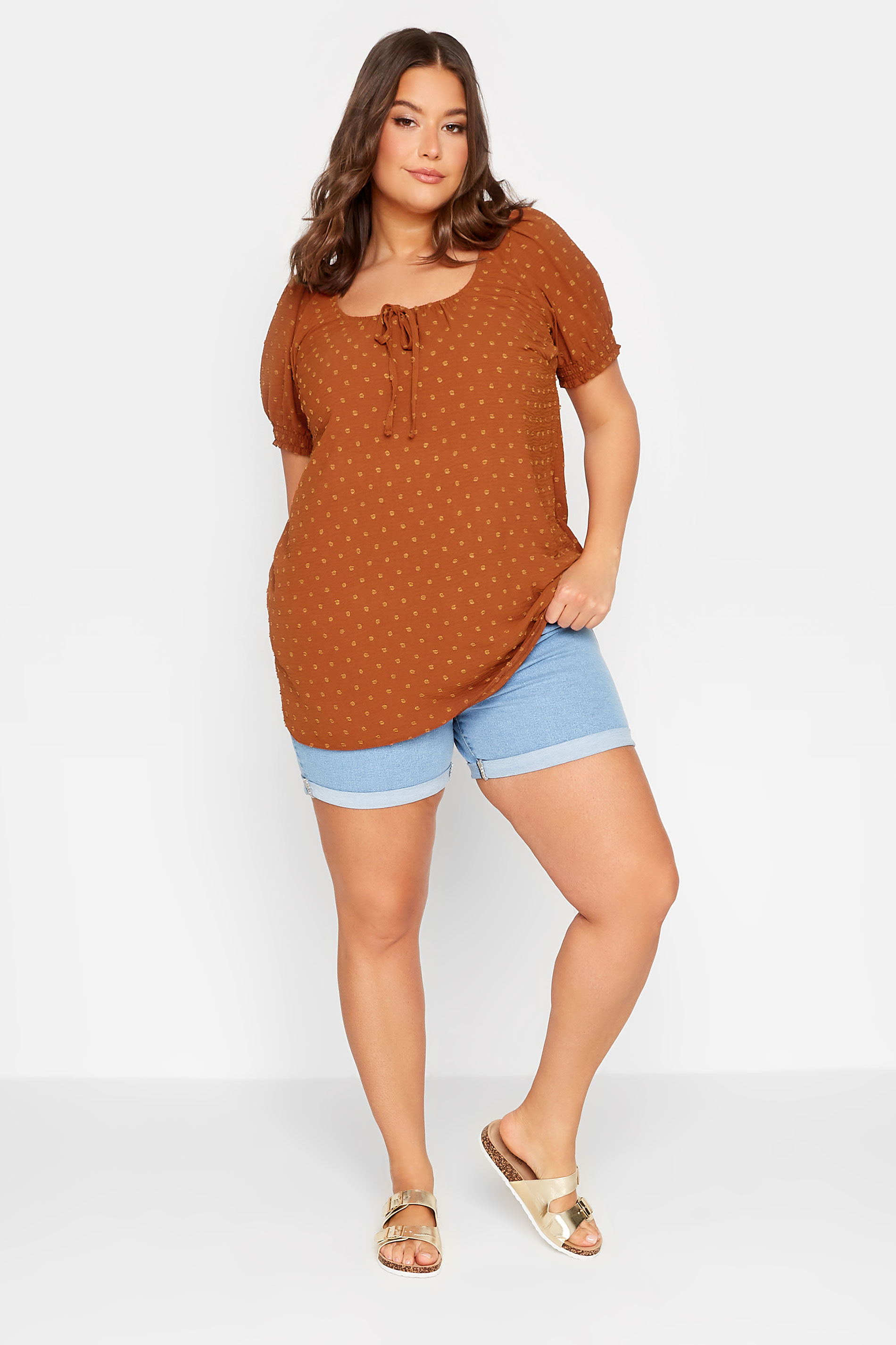 YOURS Curve Plus Size Orange Dobby Gypsy Top | Yours Clothing  2