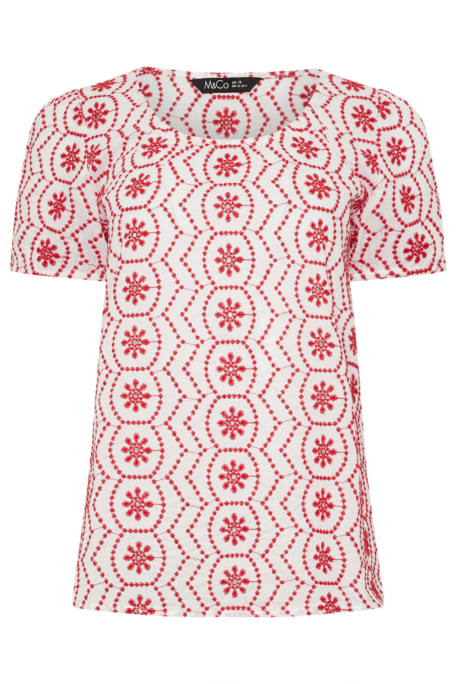 M&Co White & Red Floral Broderie Cotton Top | M&Co 7