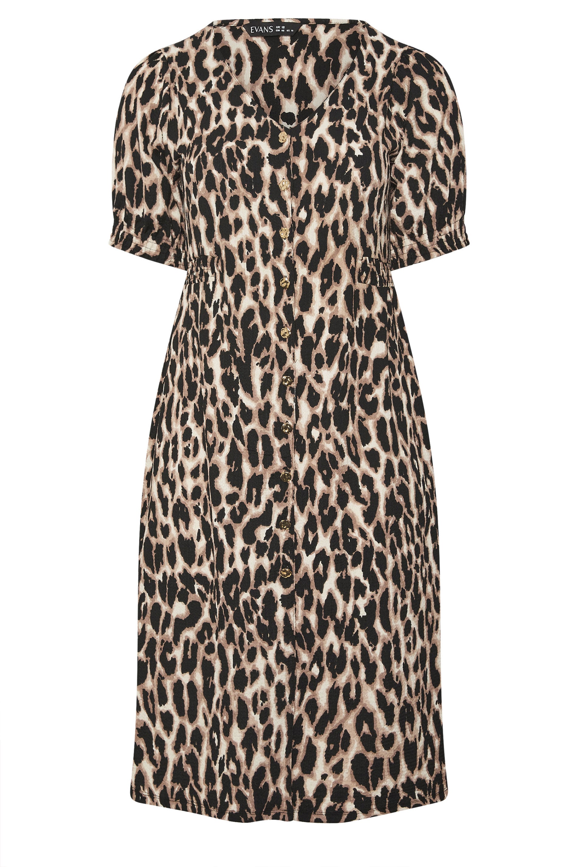 EVANS Plus Size Brown Button Through Animal Print Midi Dress | Evans 5