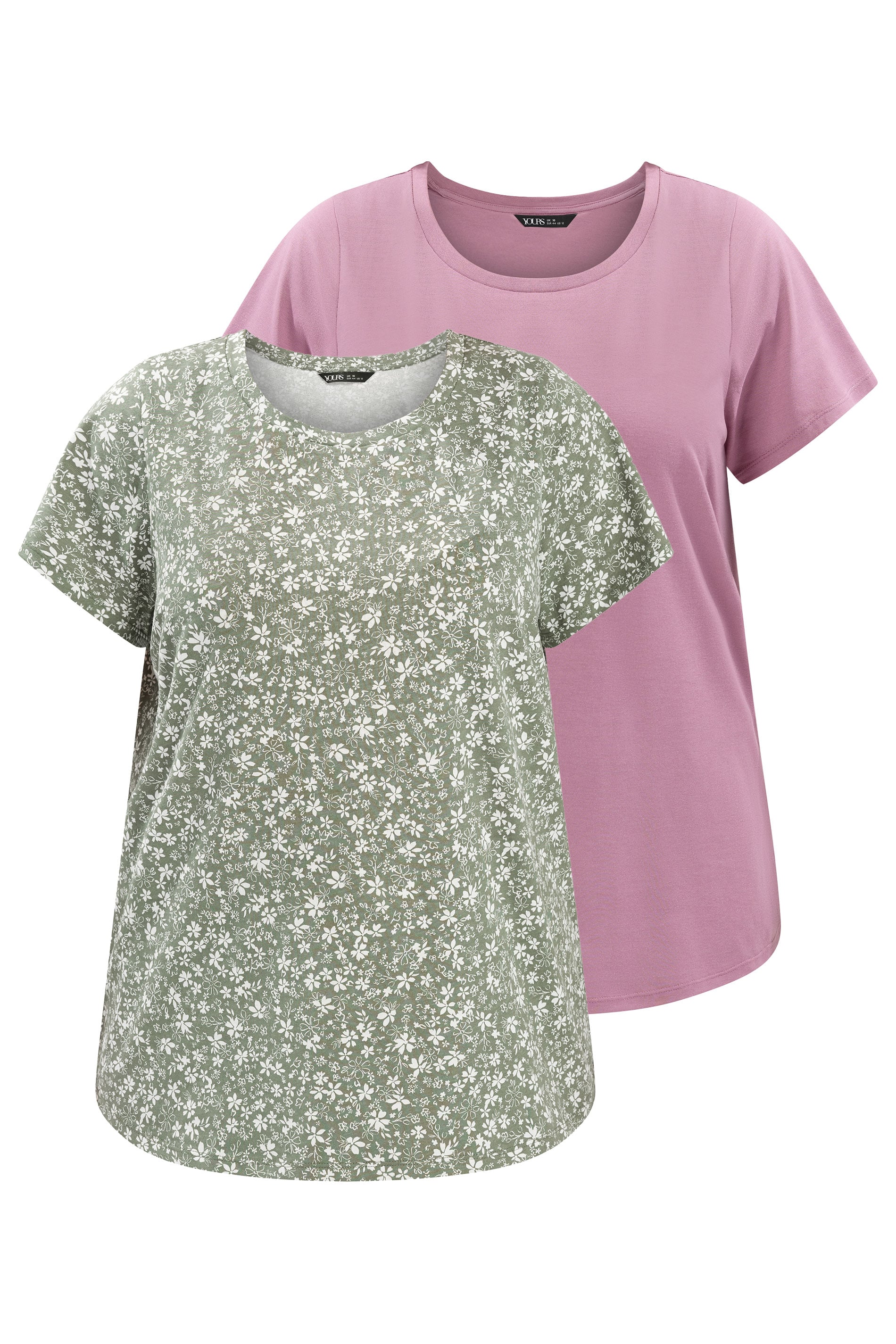 YOURSET 2 PACK Plus Size Sage Green & Pink Ditsy Floral T-Shirts | Yours Clothing 3