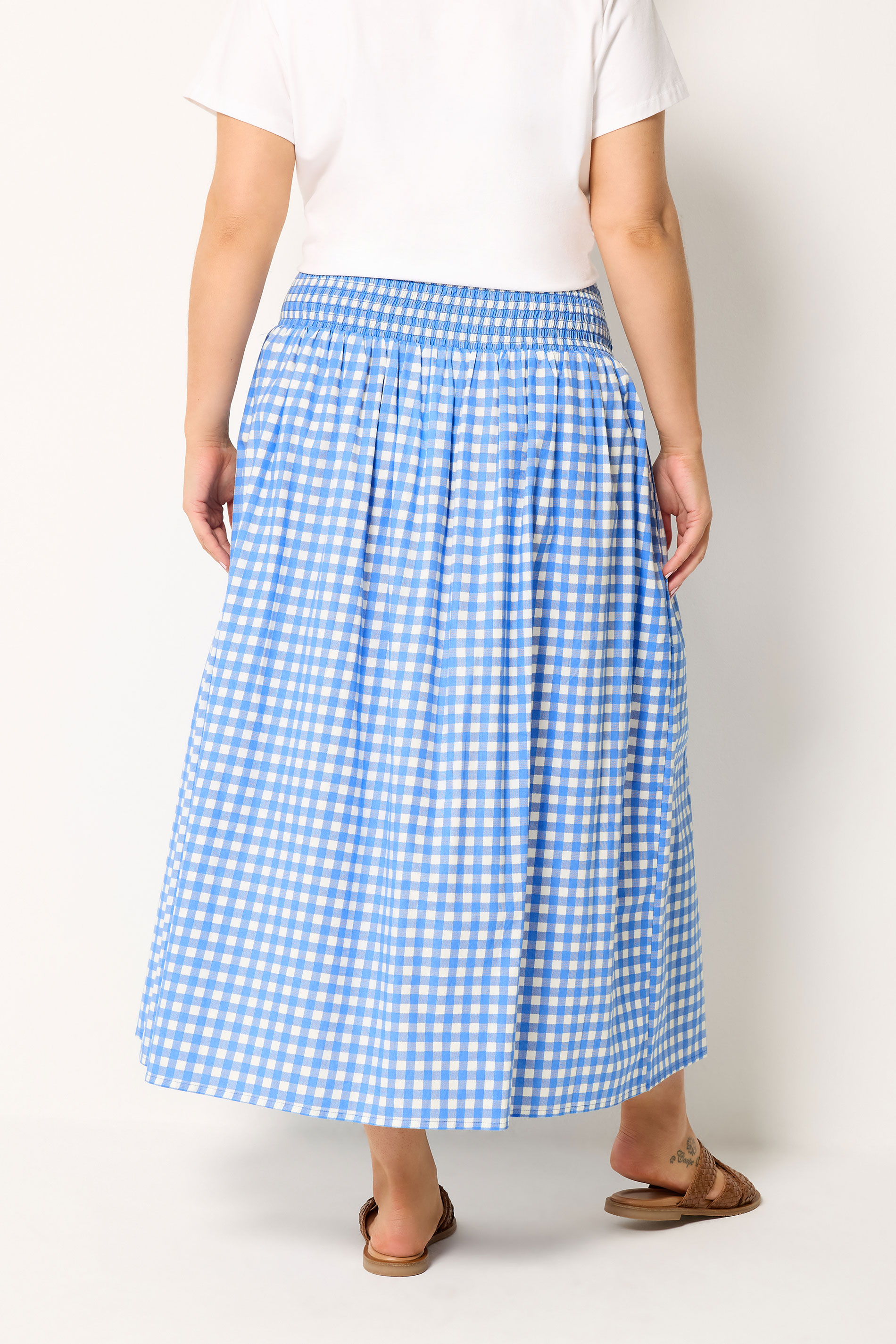YOURS Plus Size Blue Gingham Maxi Skirt | Yours Clothing 2