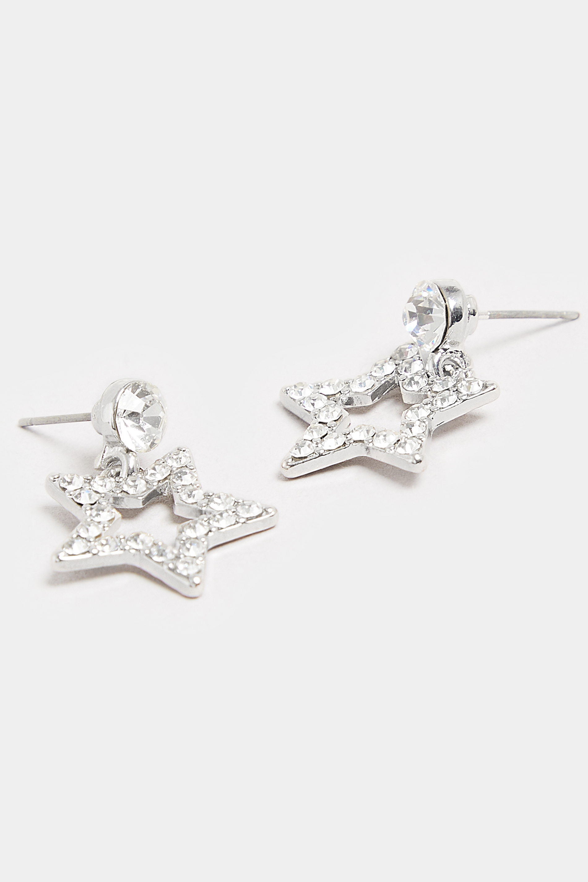 Silver Tone Diamante Star Drop Earrings | Yours Clothing 3