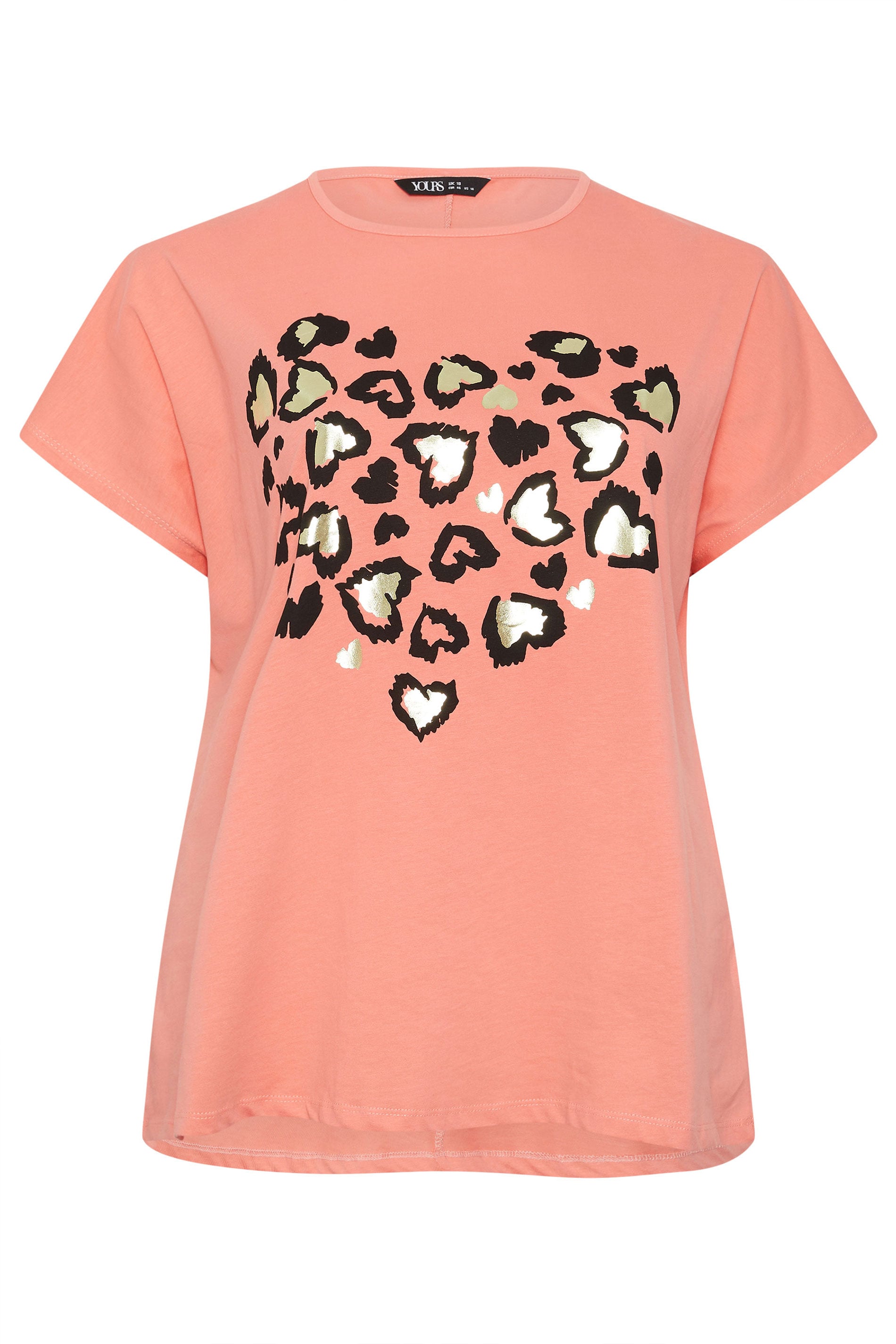 YOURS Plus Size Light Orange Leopard Heart T-Shirt | Yours Clothing 5