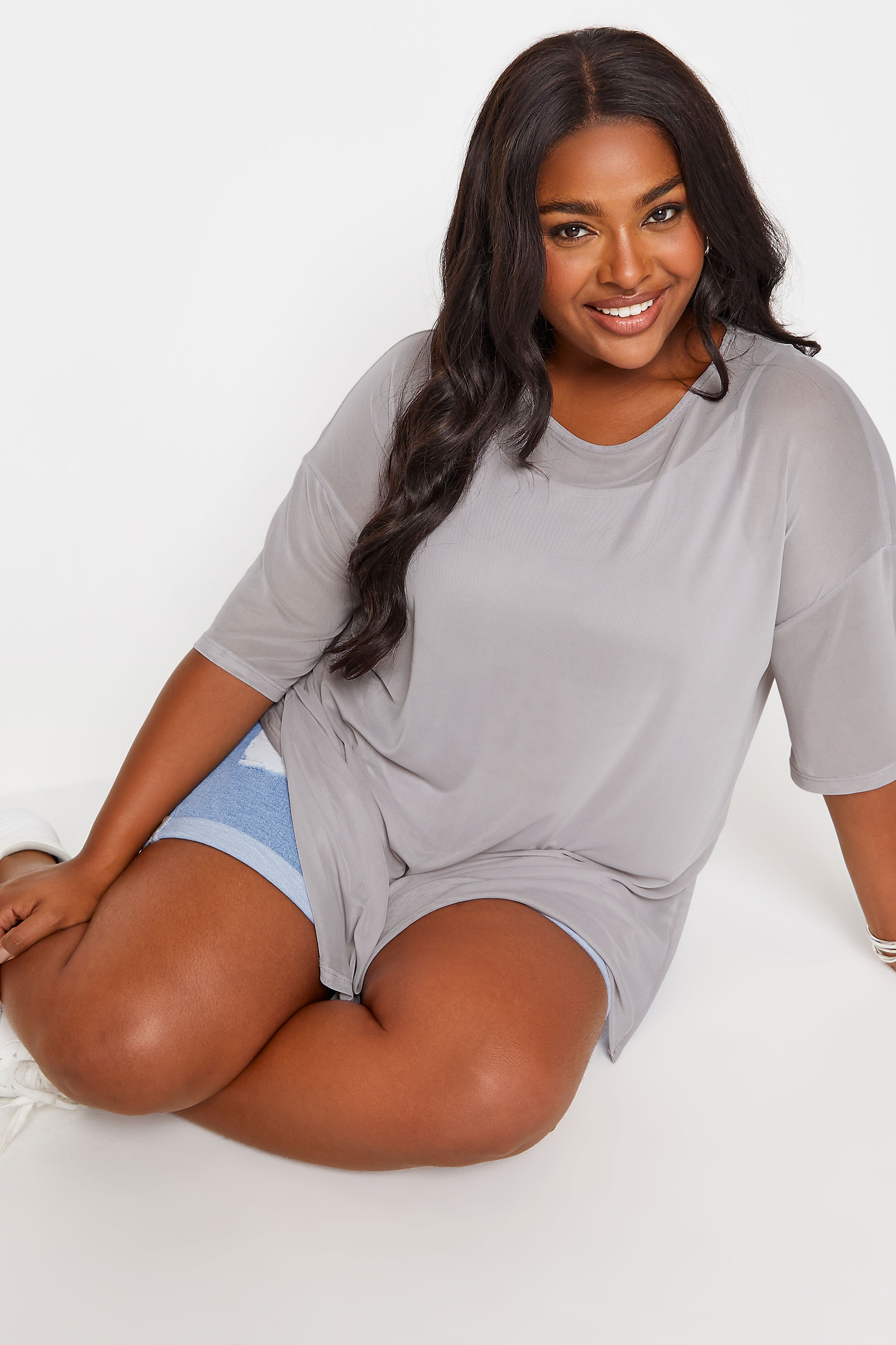 YOURS Plus Size Grey Oversized Mesh Top | Yours Clothing 2
