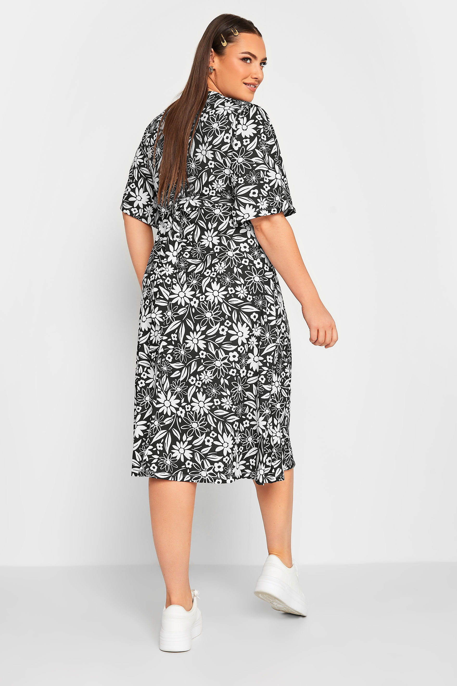 LIMITED COLLECTION Plus Size Black Floral Print Wrap Midi Dress | Yours Clothing 3