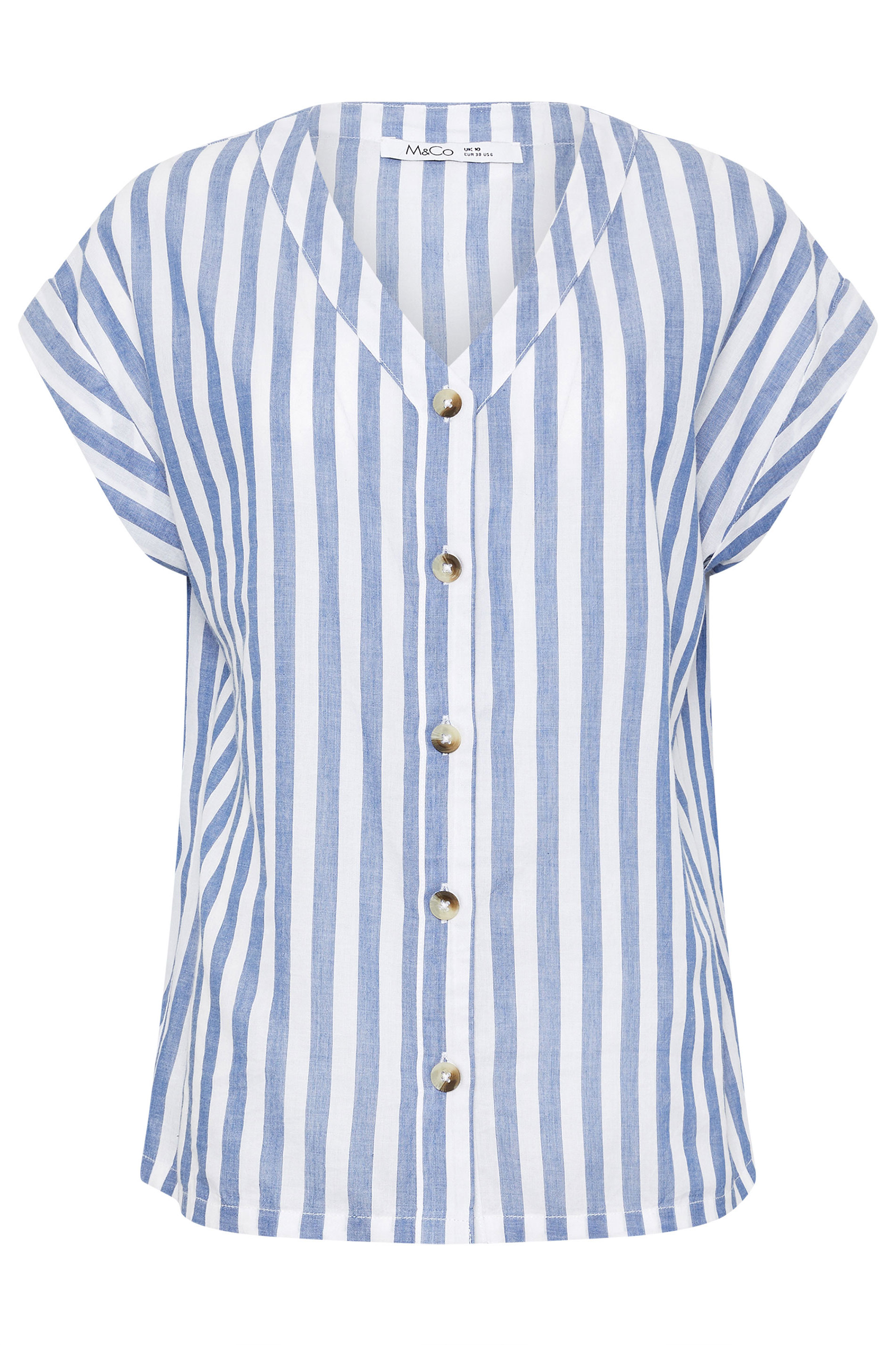 M&Co Blue Stripe Cotton Button Blouse | M&Co 5