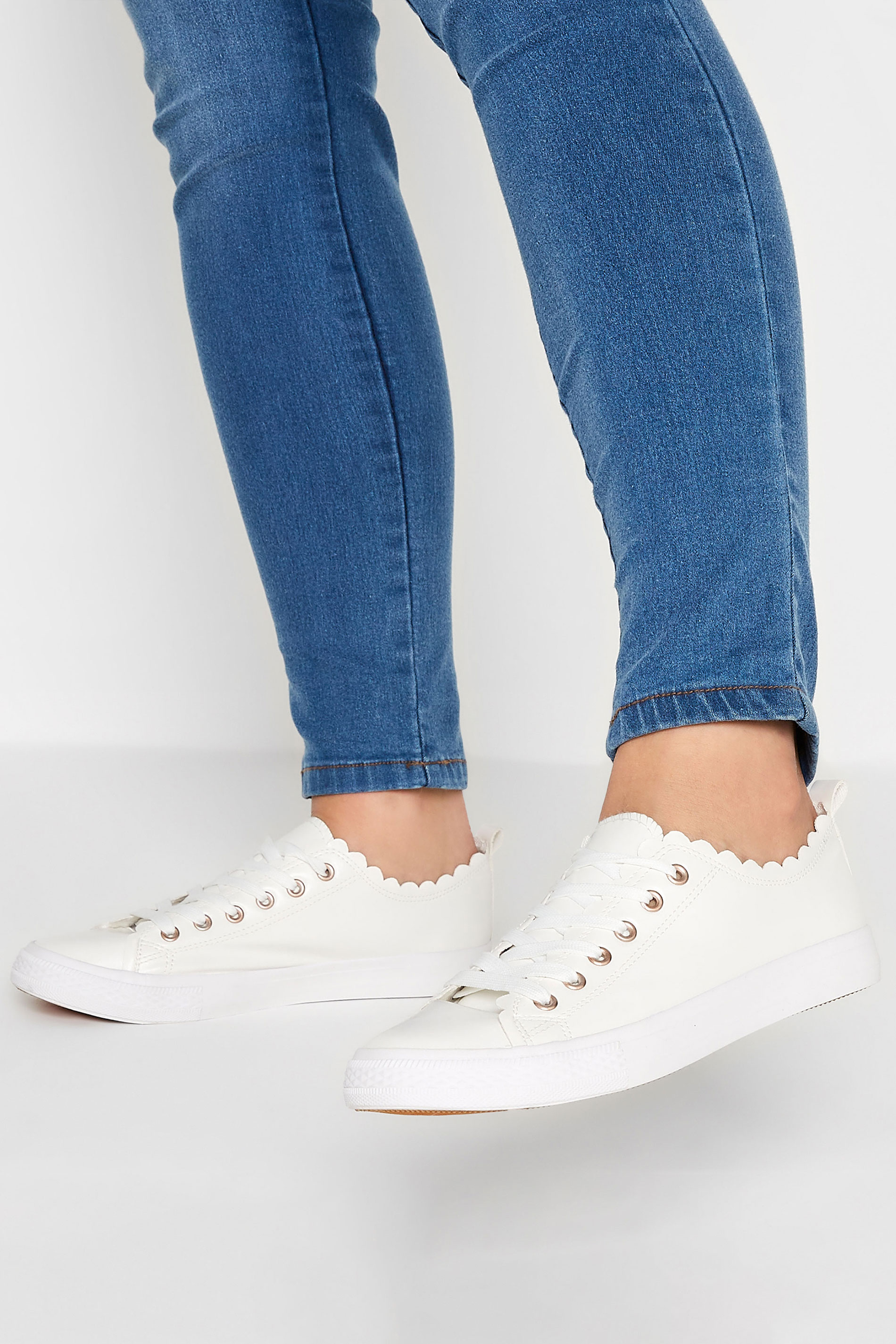 White Scalloped Edge Trainers In Wide E Fit | Yours Clothing 1