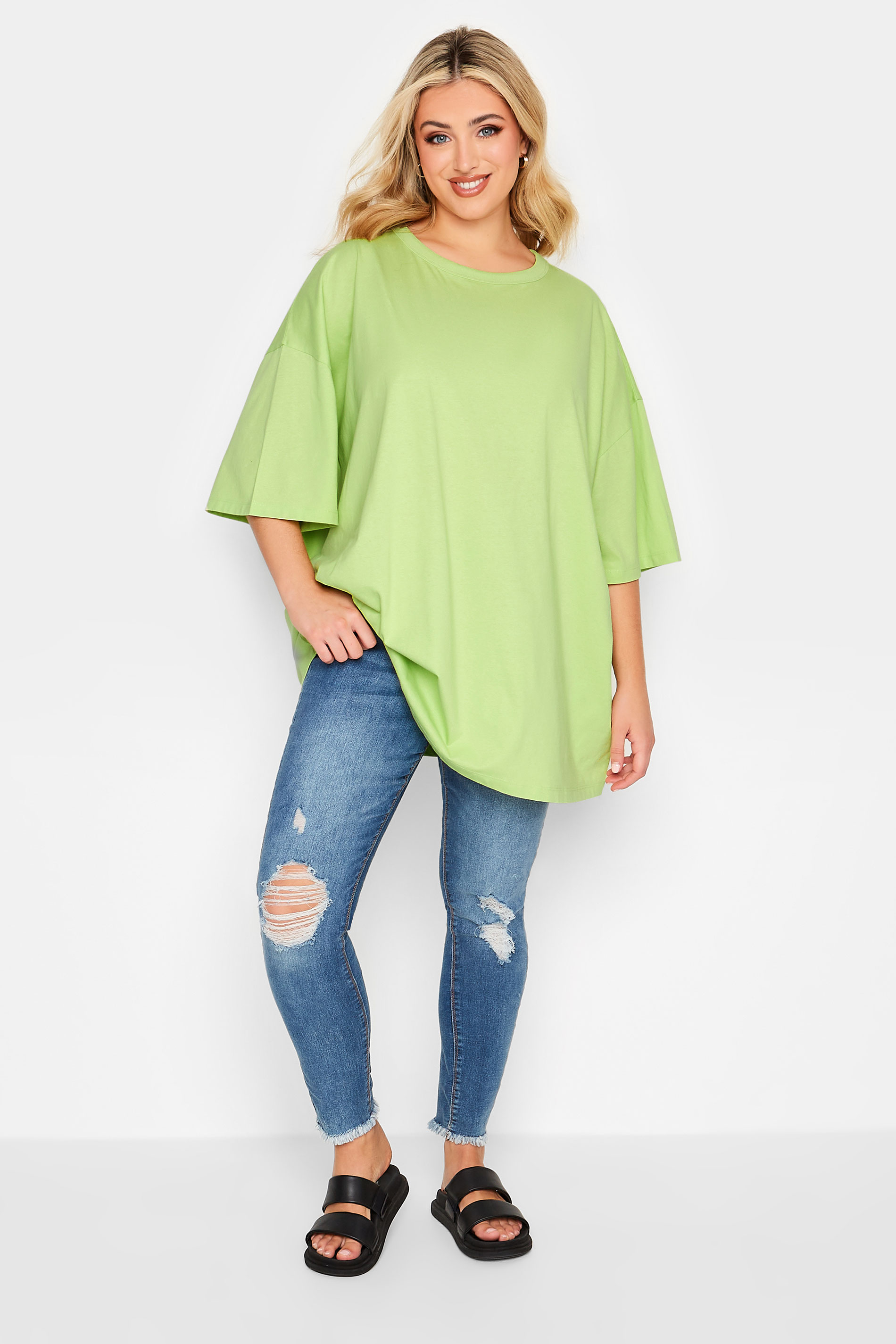 YOURS Plus Size Lime Green Oversized Boxy T-Shirt | Yours Clothing 2
