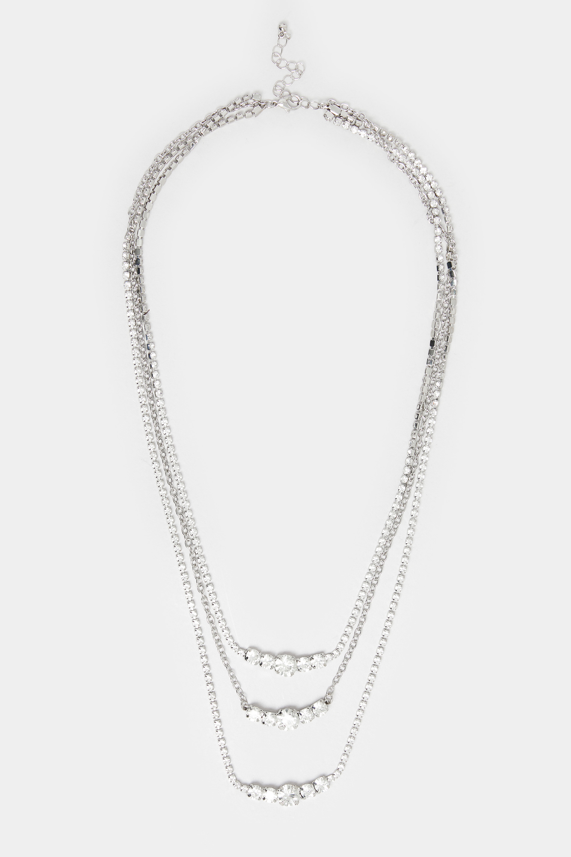 Silver Triple Layer Diamante Necklace  2