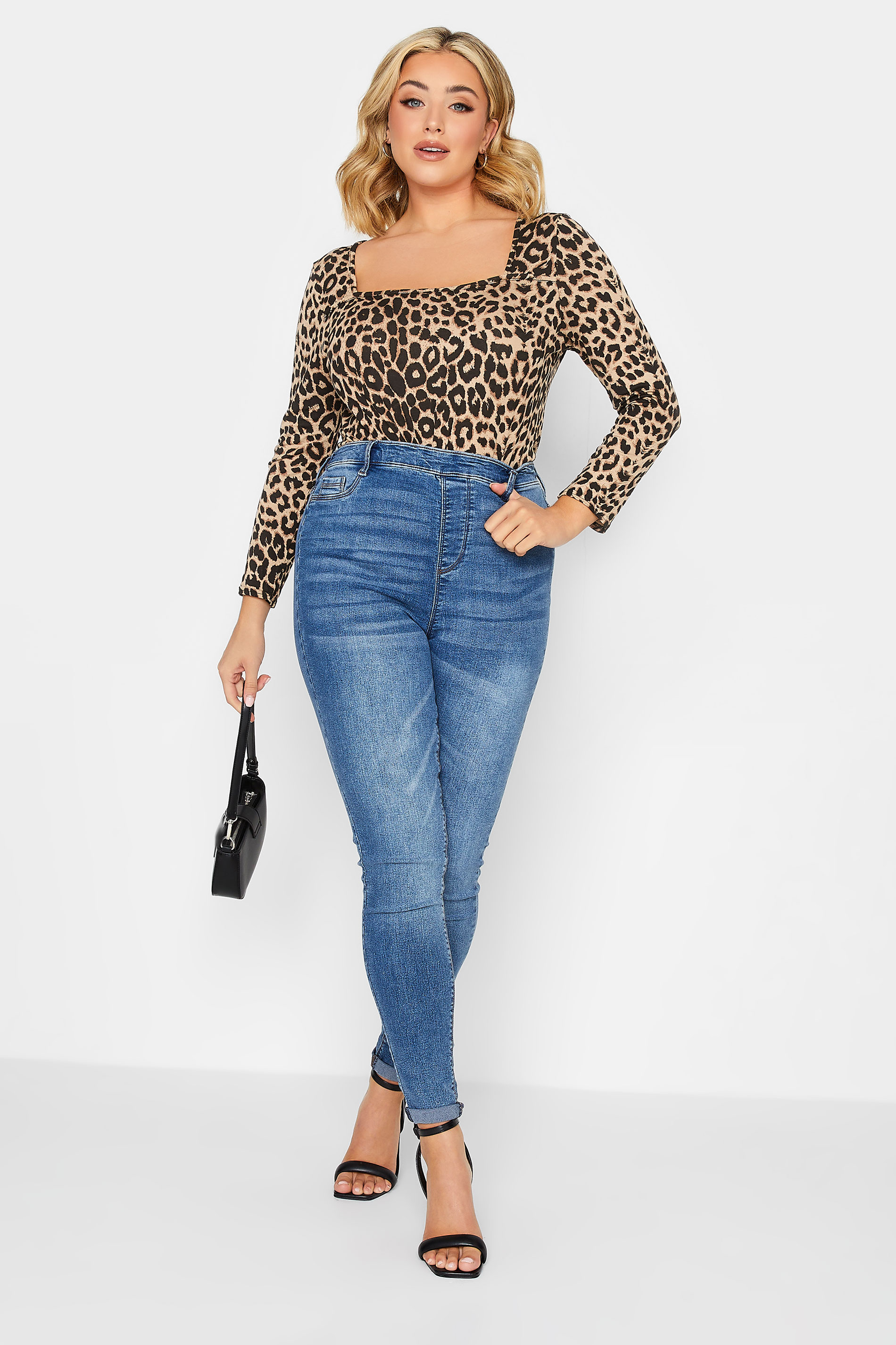 YOURS PETITE Plus Size Brown Leopard Print Square Neck Top | Yours Clothing 2
