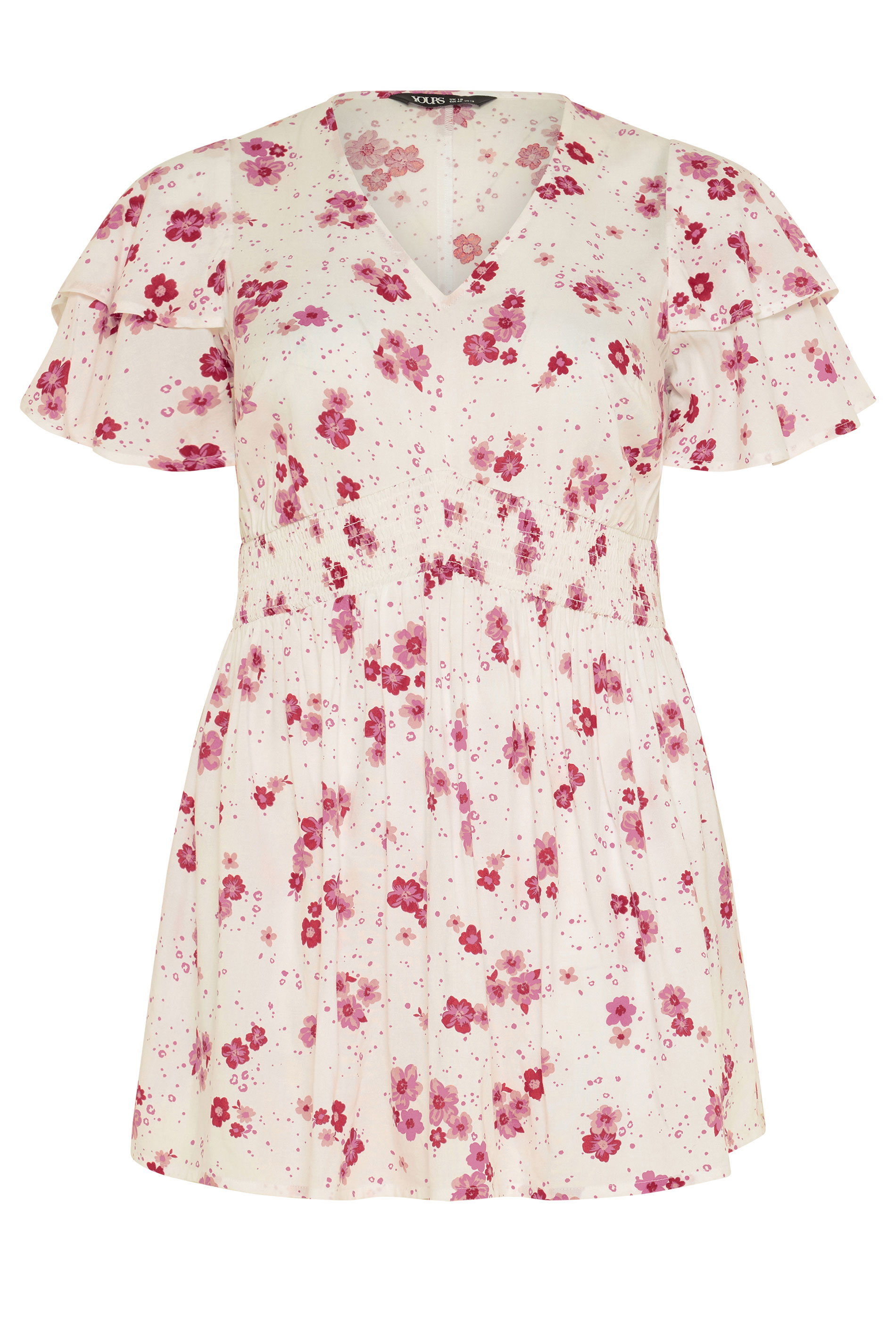 YOURS Plus Size White Floral Flutter Sleeve Top | Yours Clothing 5