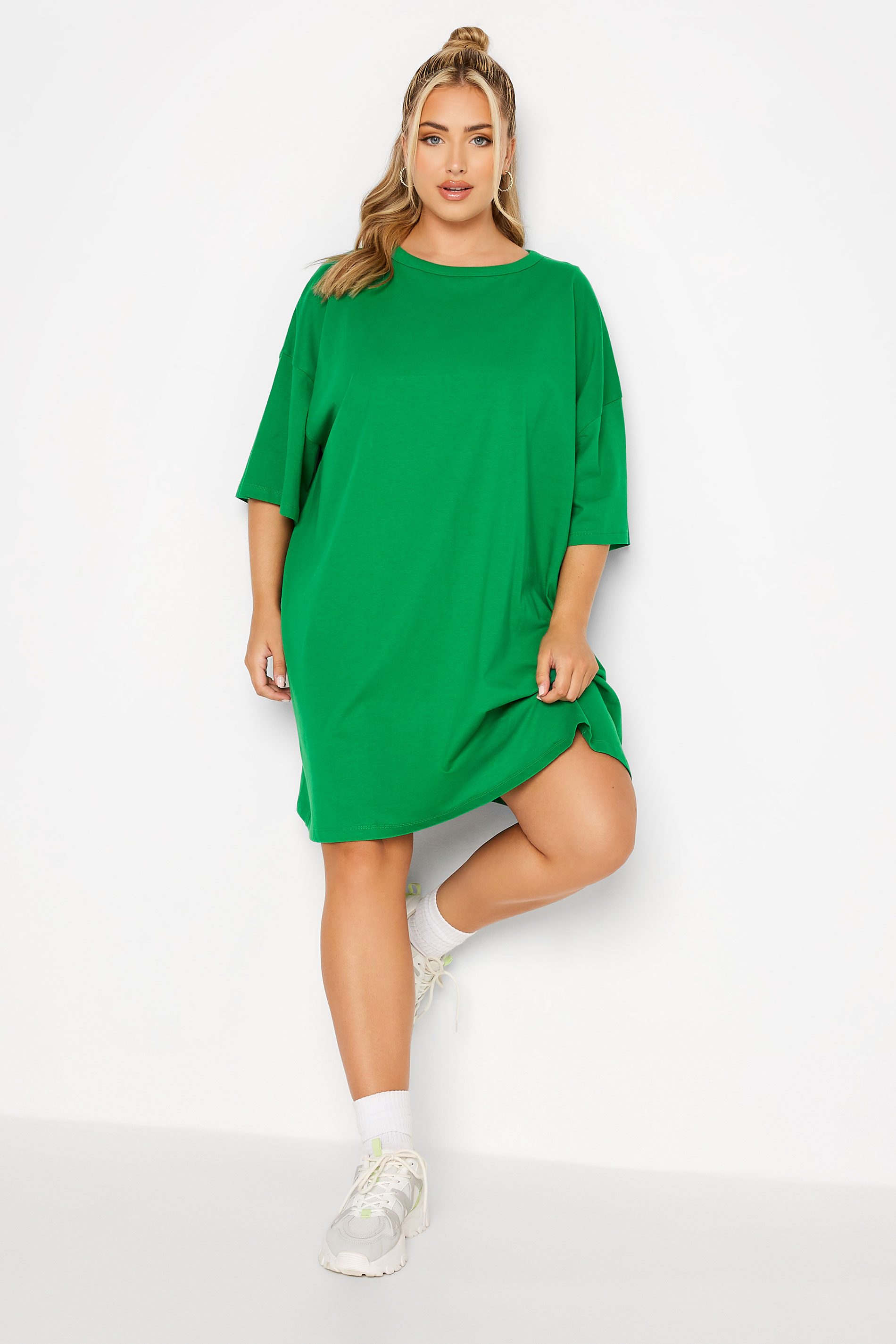 Plus Size Green Oversized Tunic T-Shirt Dress | Yours Clothing 1