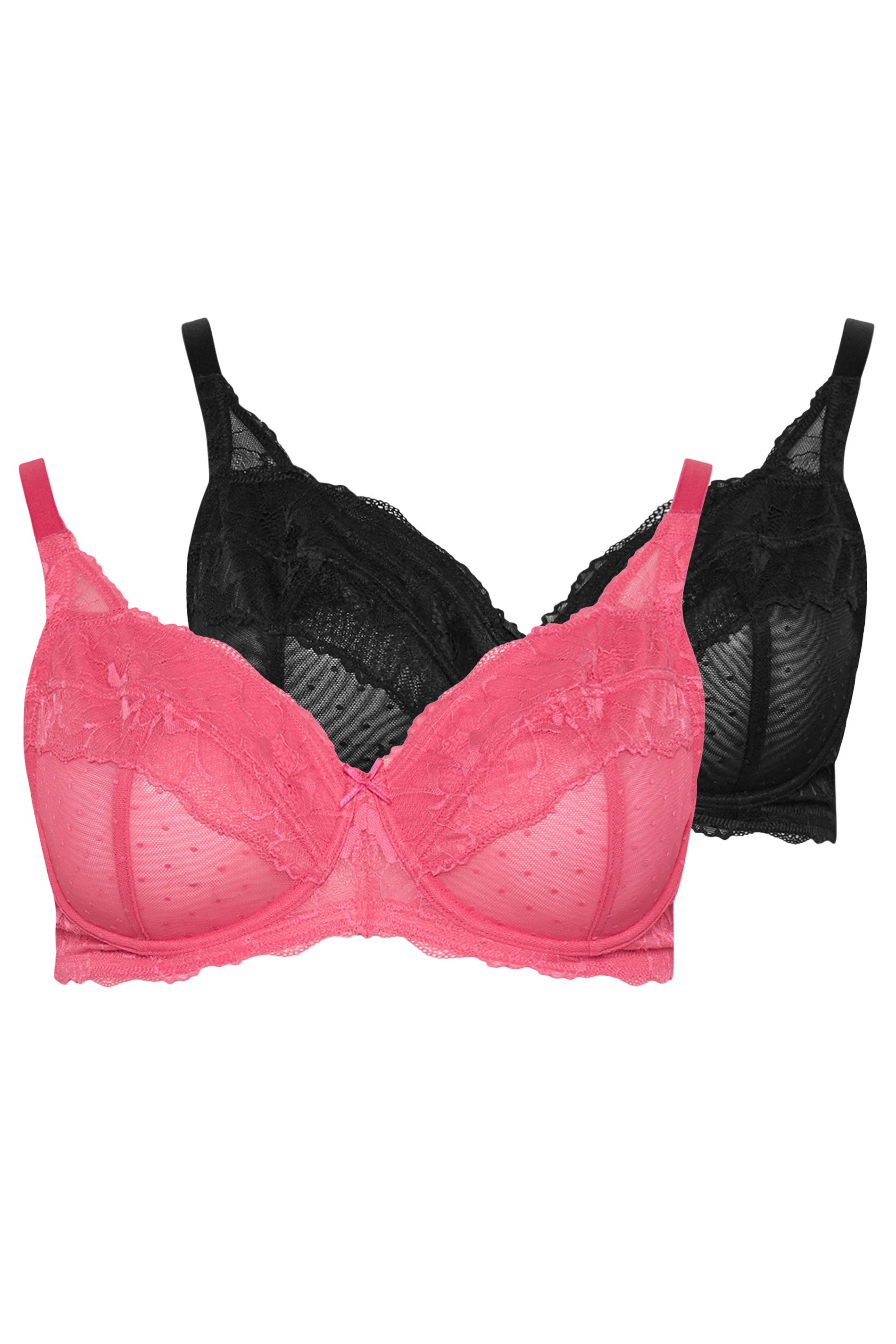 YOURS 2 PACK Plus Size Pink & Black Polka Dot Non Padded Underwired Bras | Yours Clothing 8