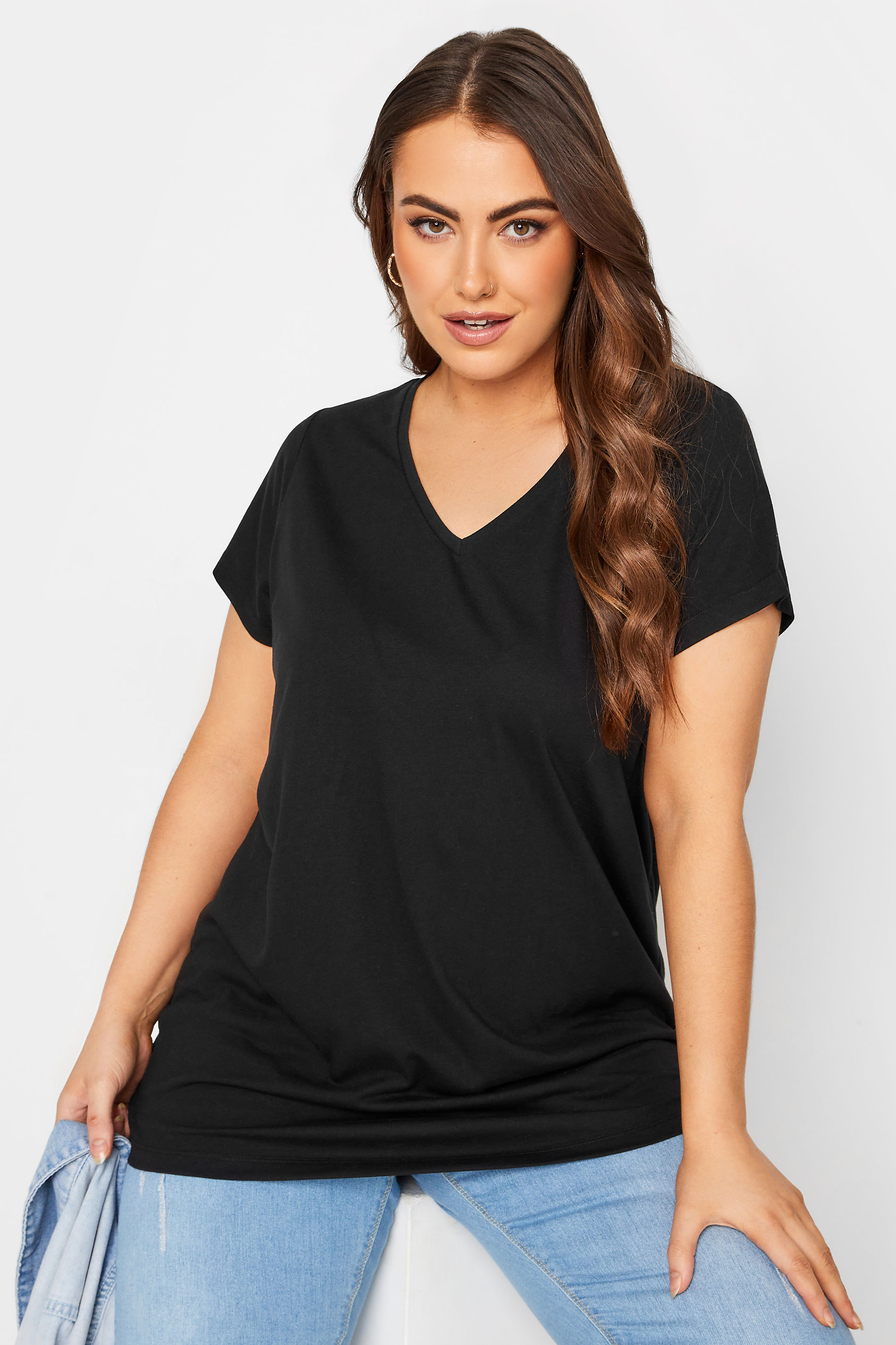 YOURS Plus Size Black Basic T-Shirt  - Petite| Yours Clothing 1
