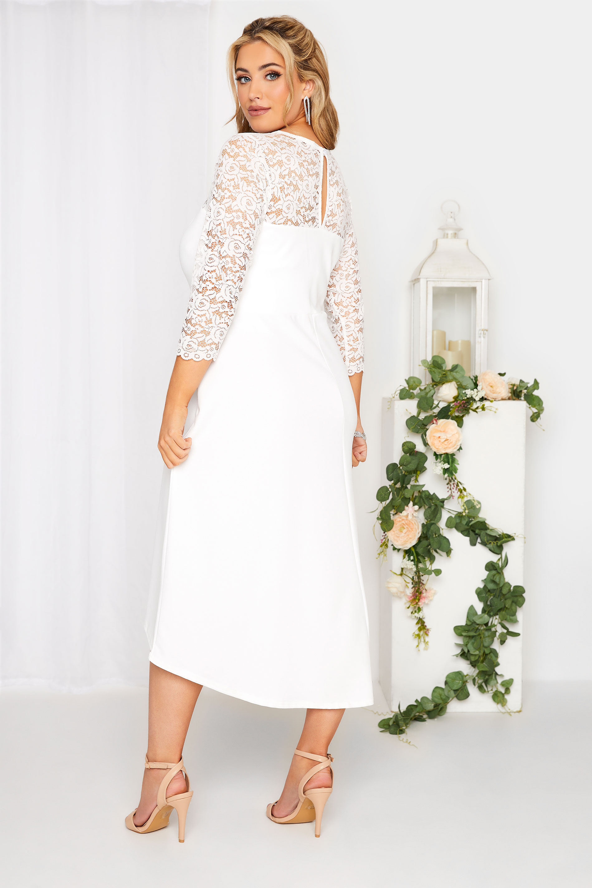 YOURS LONDON Plus Size White Lace Bridal Midi Dress | Yours Clothing 2
