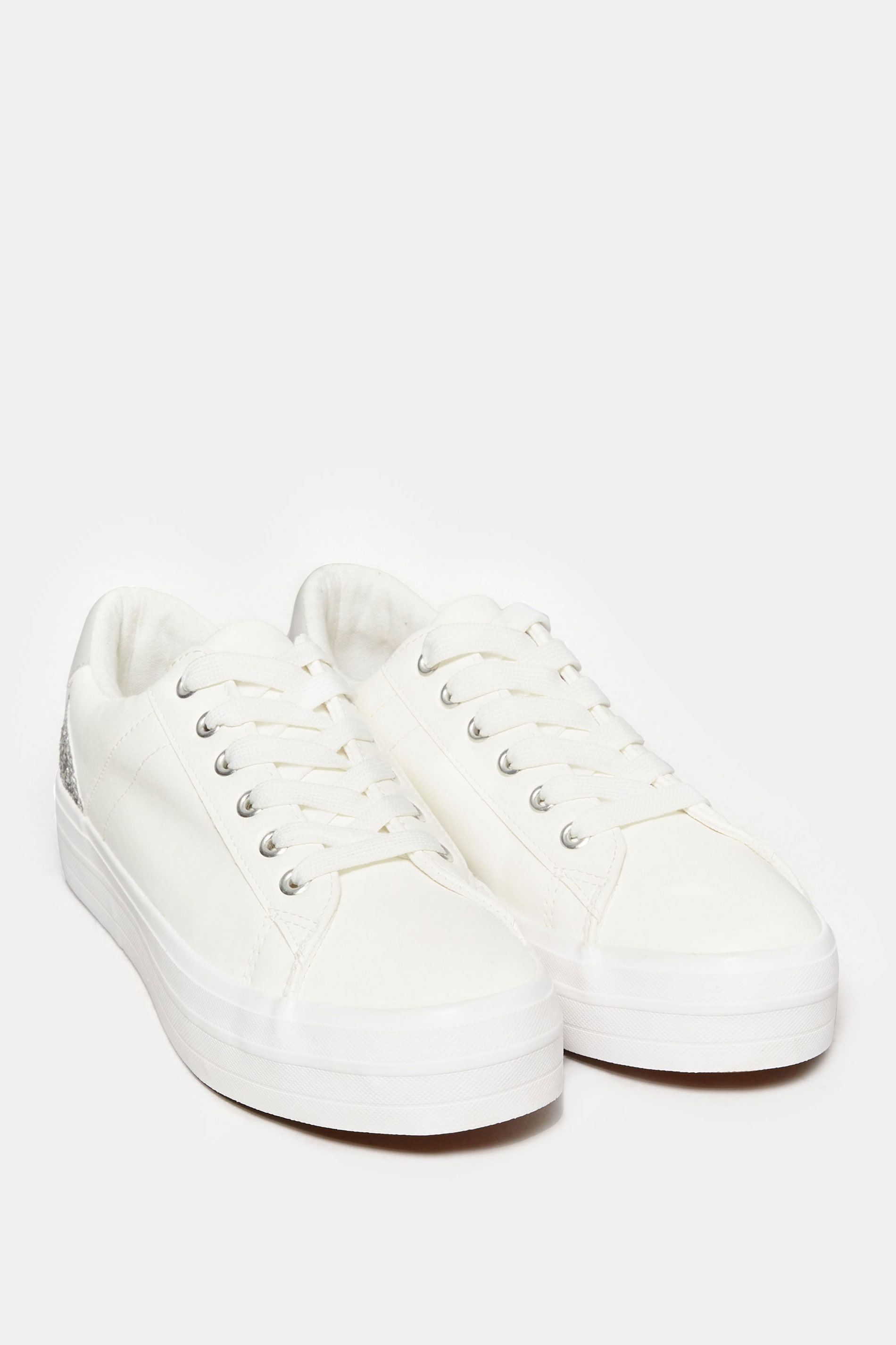 White Glitter Detail Trainers In Wide E Fit | Yours Clothing