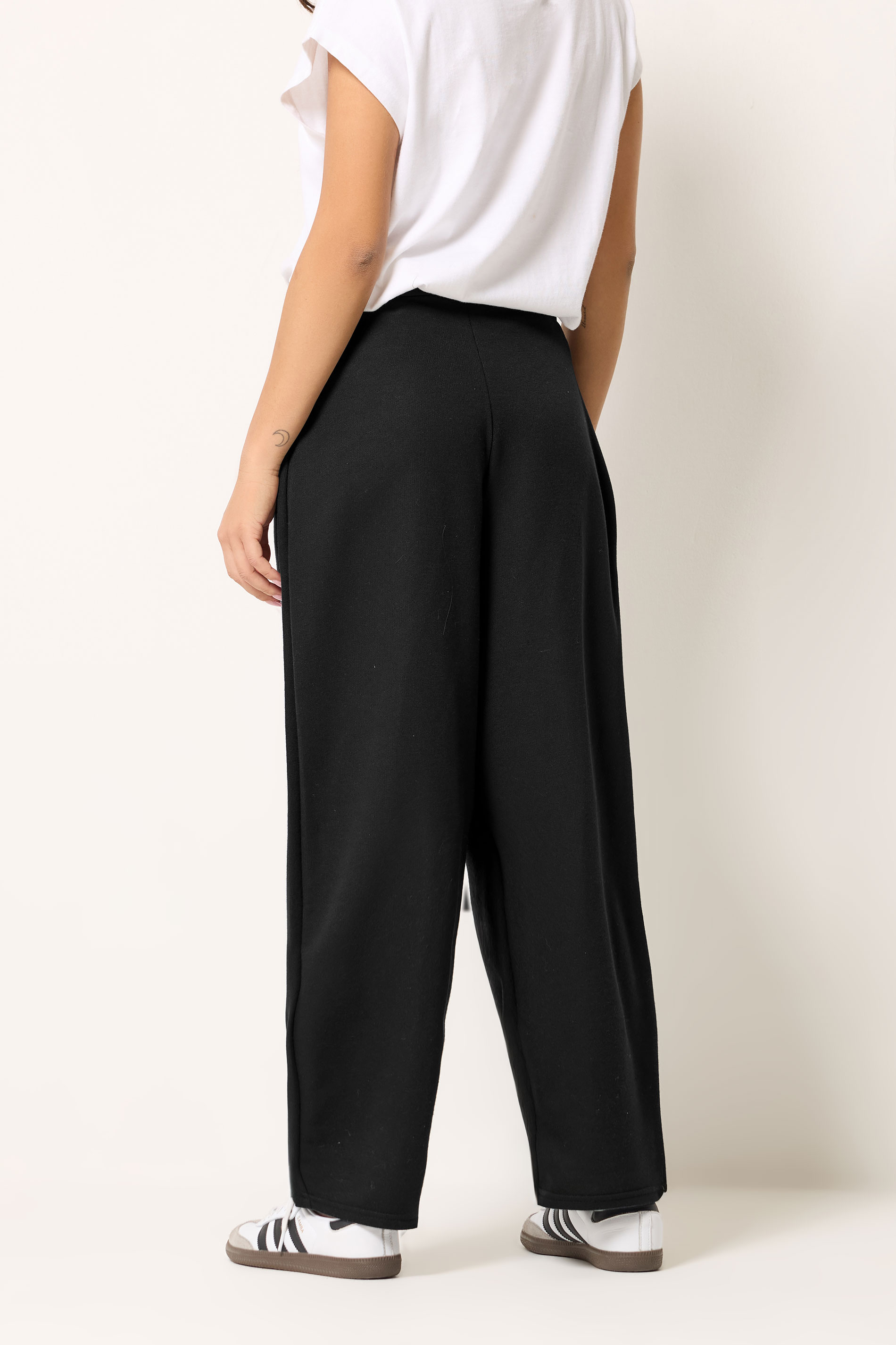 PixieGirl Petite Women's Black Jersey Wrap Wide Leg Trousers | PixieGirl 1