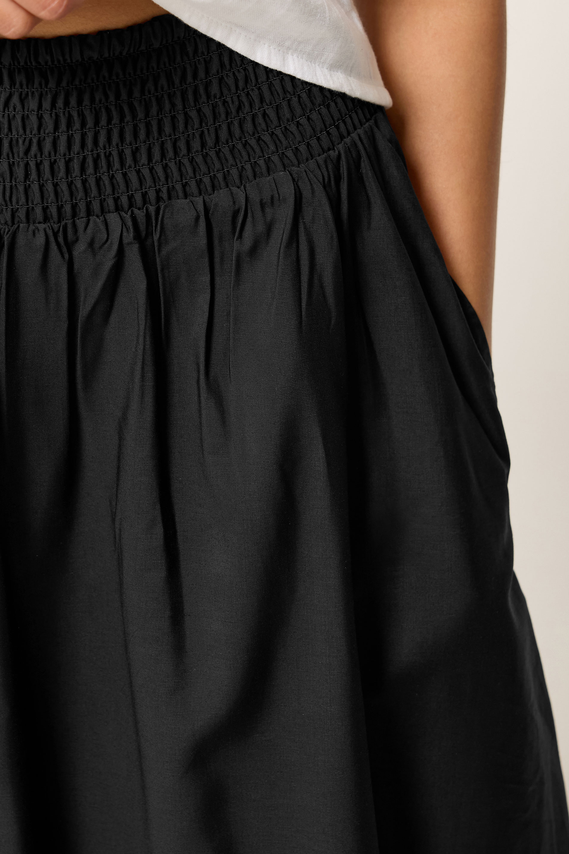 PixieGirl Petite Women's Black Shirred Waist Midi Skirt | PixieGirl 4