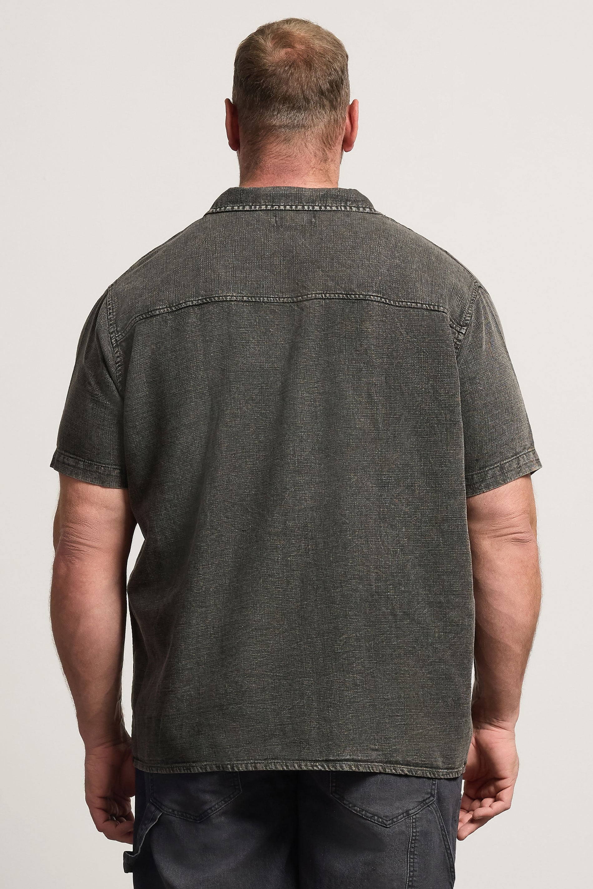 BadRhino Big & Tall Grey Acid Wash Cotton Shirt | BadRhino 4