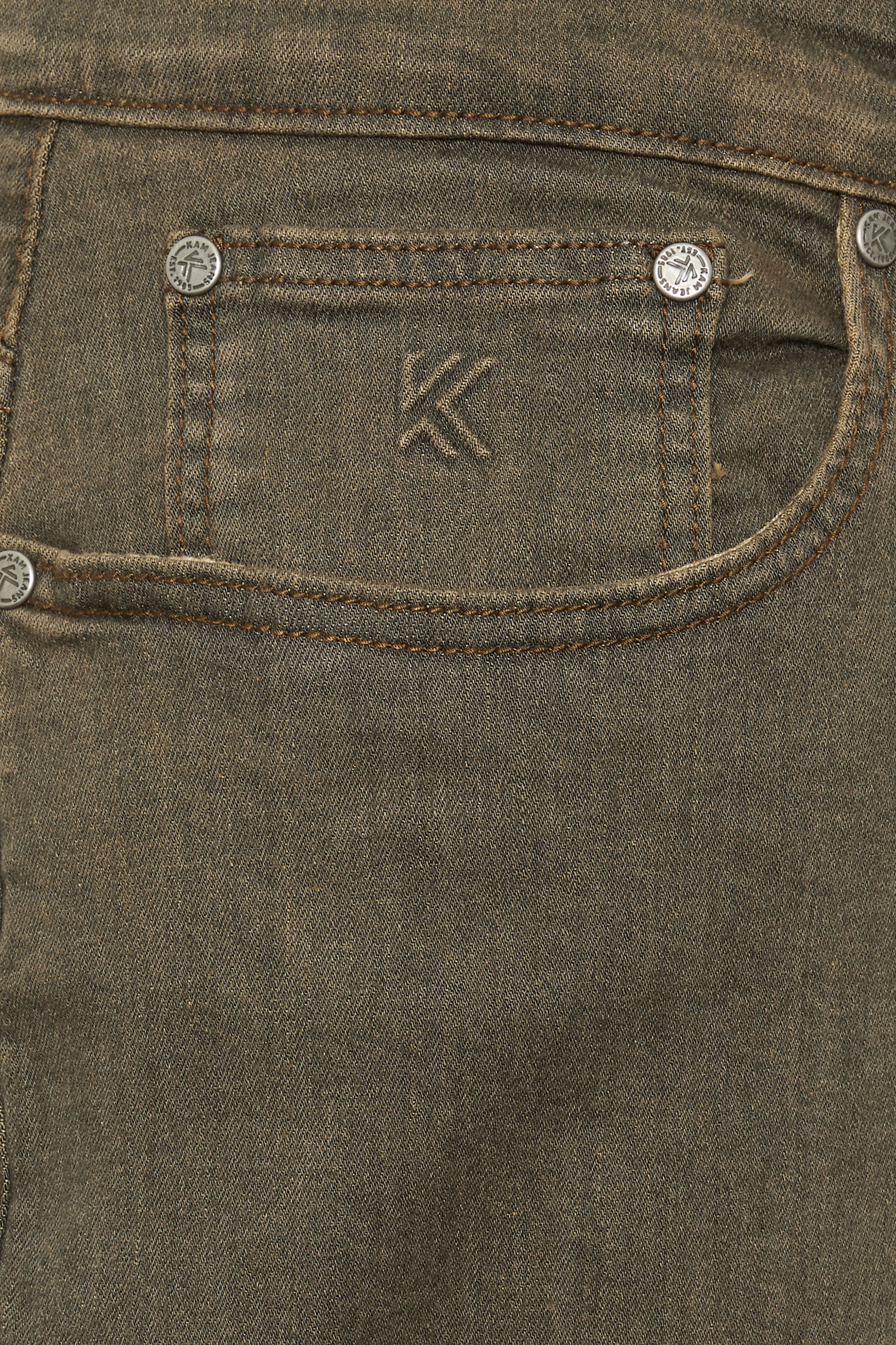KAM Big & Tall Khaki Green Stretch Jeans | BadRhino 5