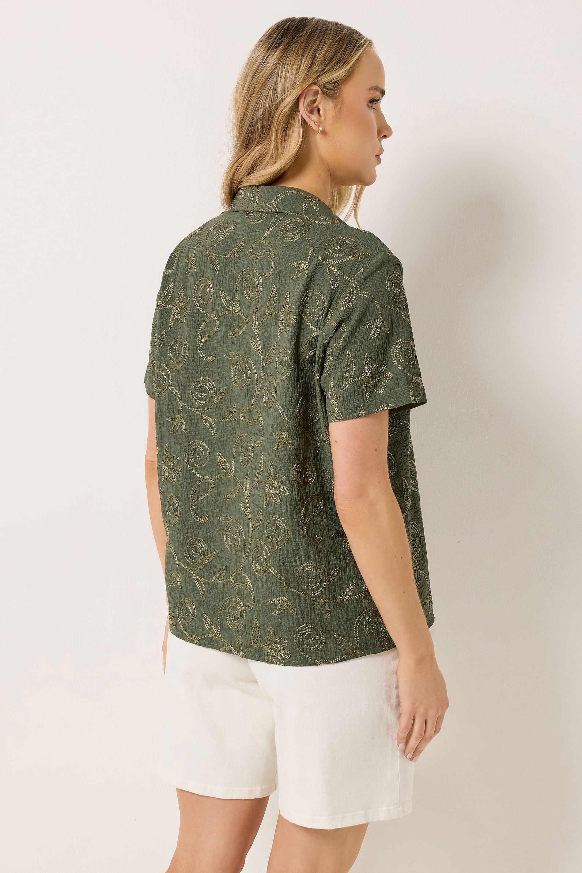 LTS Tall Women's Olive Green Floral Embroidered Shirt | Long Tall Sally 5