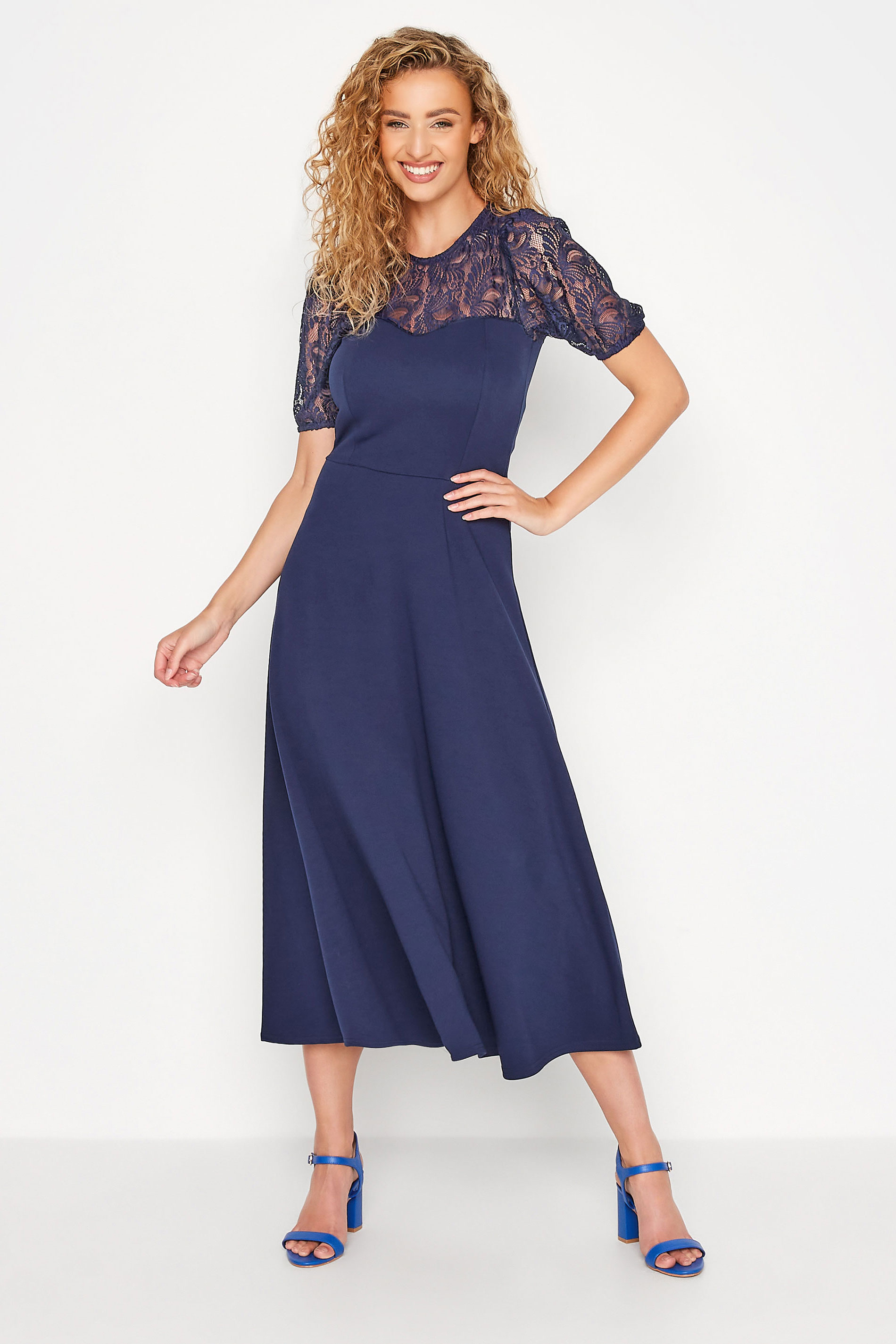 Tall Women's LTS Navy Blue Lace Midi Dress | Long Tall Sally
