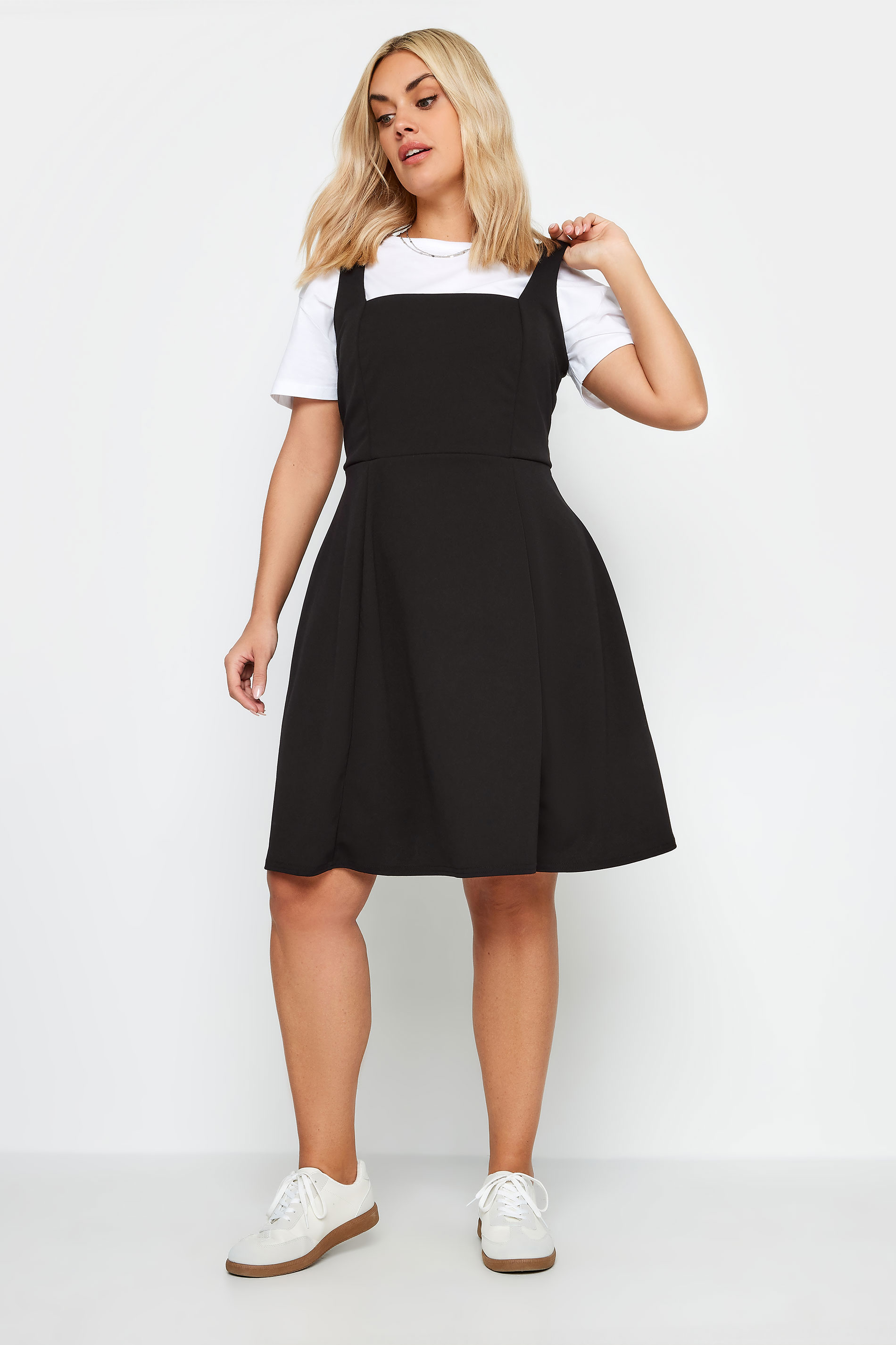 LIMITED COLLECTION Plus Size Black Square Neck Pinafore Dress | Yours Clothing 1