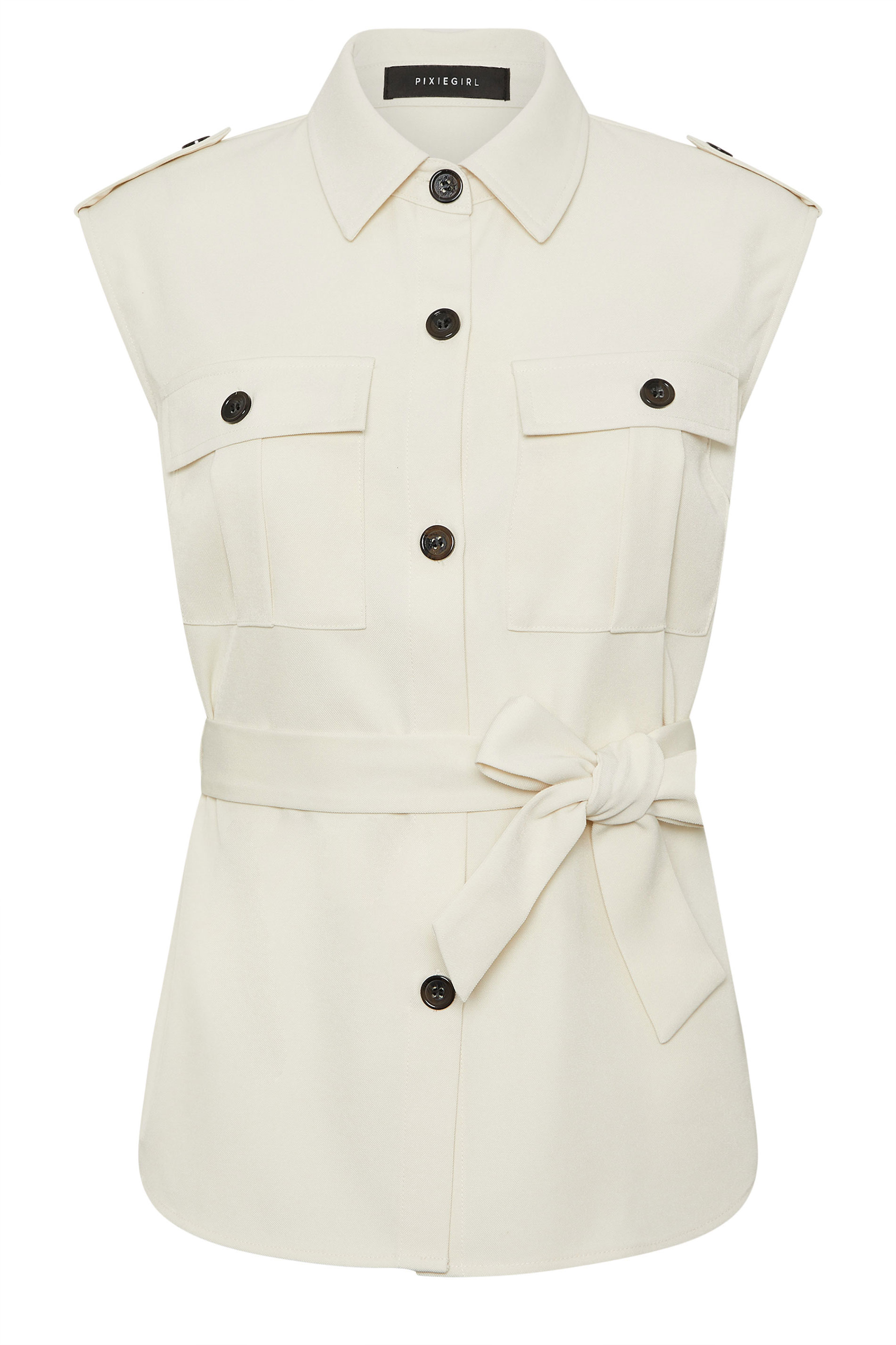 PixieGirl Petite Women's Ivory White Belted Utility Shirt | PixieGirl  6