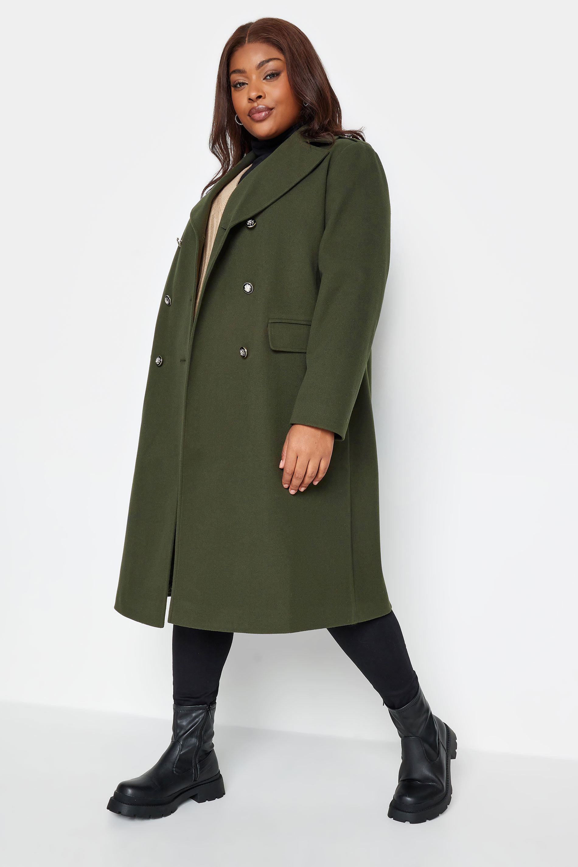 YOURS Plus Size Khaki Green Longline Military Coat | Yours Clothing 3