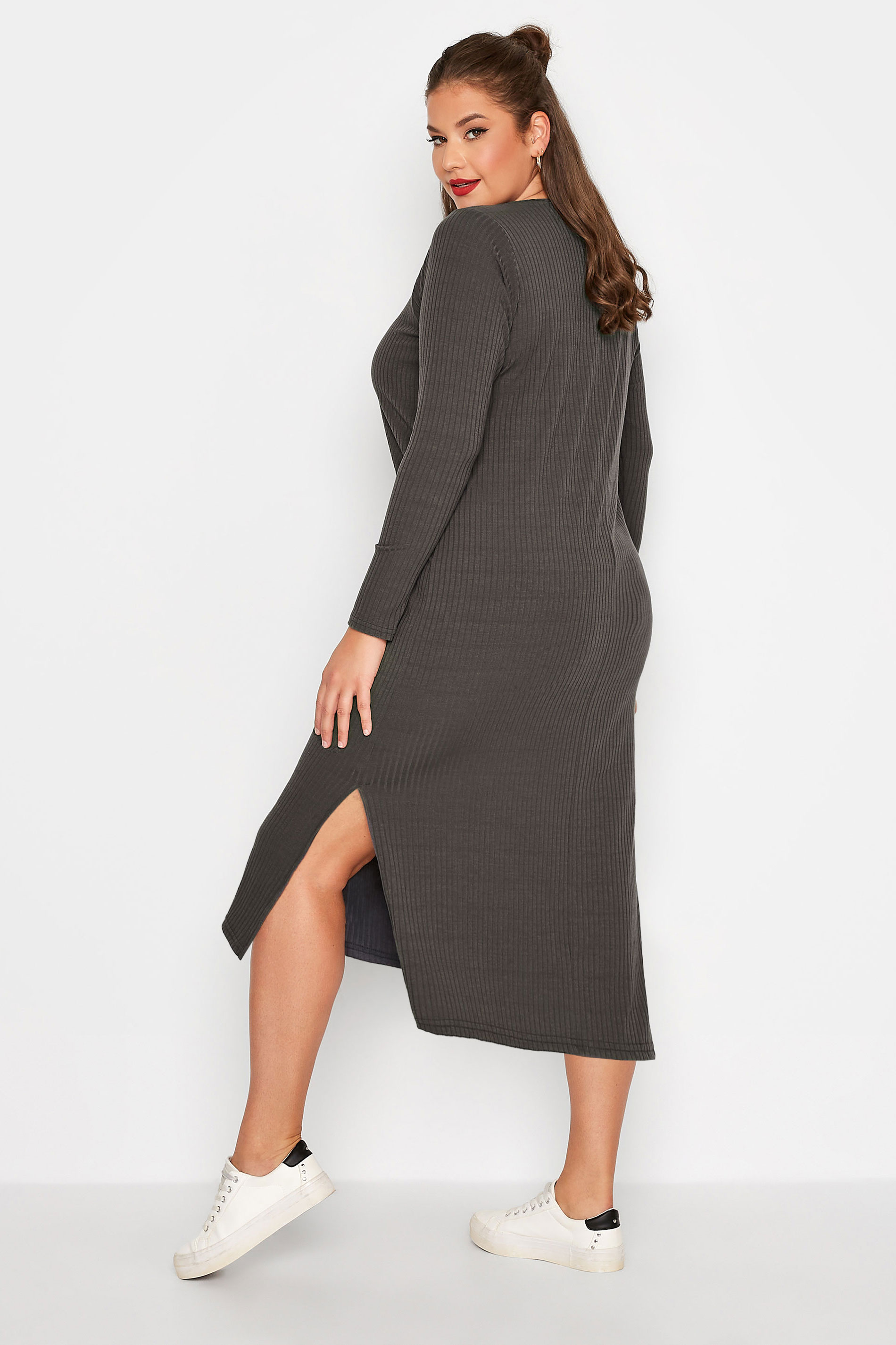 LIMITED COLLECTION Plus Size Charcoal Grey Ribbed Dress | Yours Clothing 3