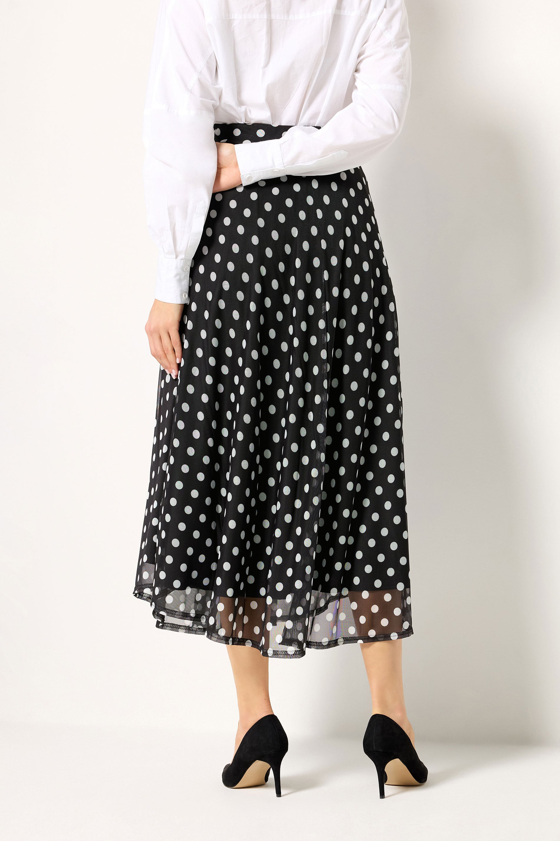 LTS Tall Women's Black Polka Dot Mesh Midi Skirt | Long Tall Sally 2