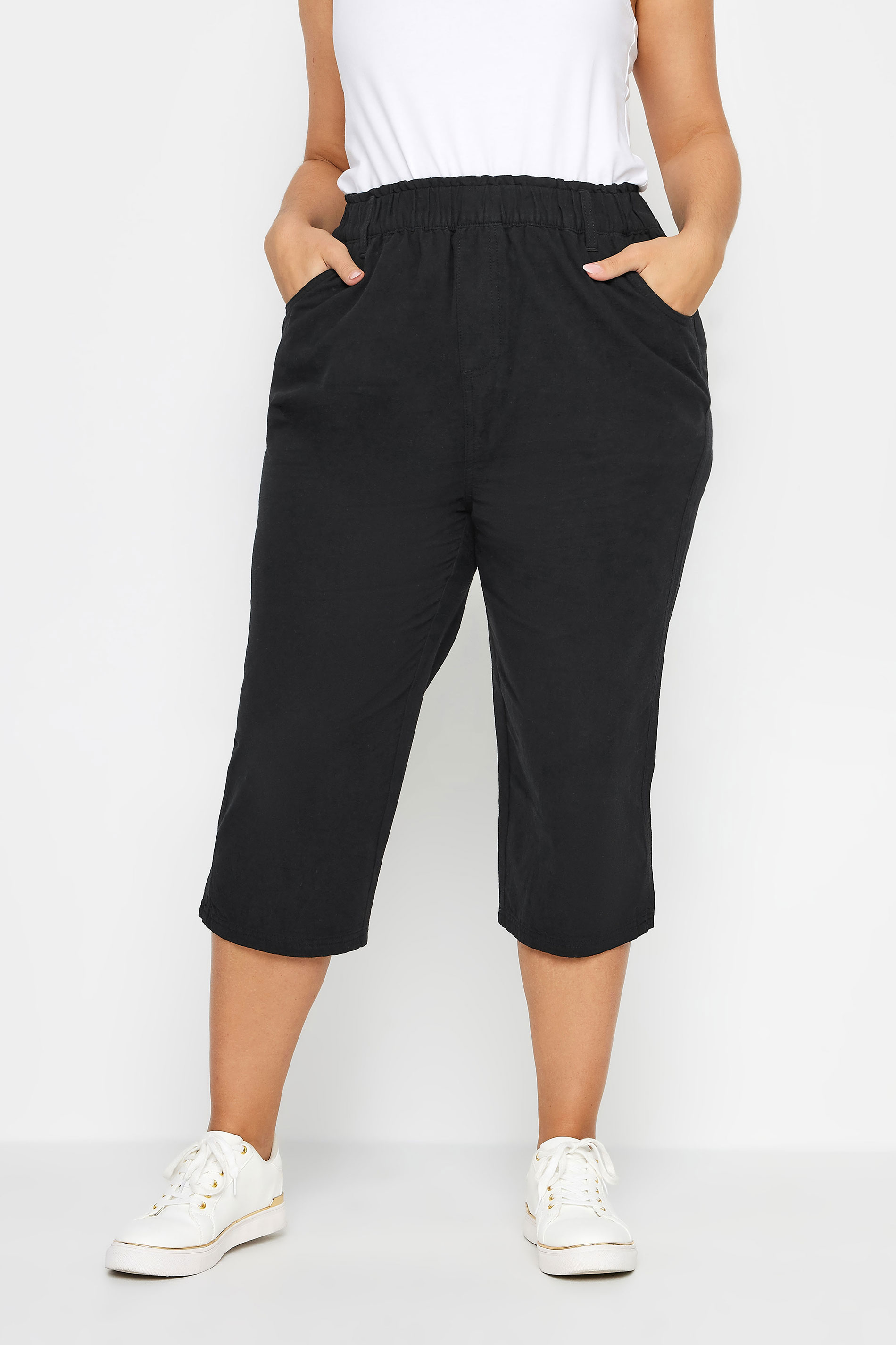 YOURS 2 PACK Plus Size Black & Beige Brown Cool Cotton Cropped Trousers | Yours Clothing 2