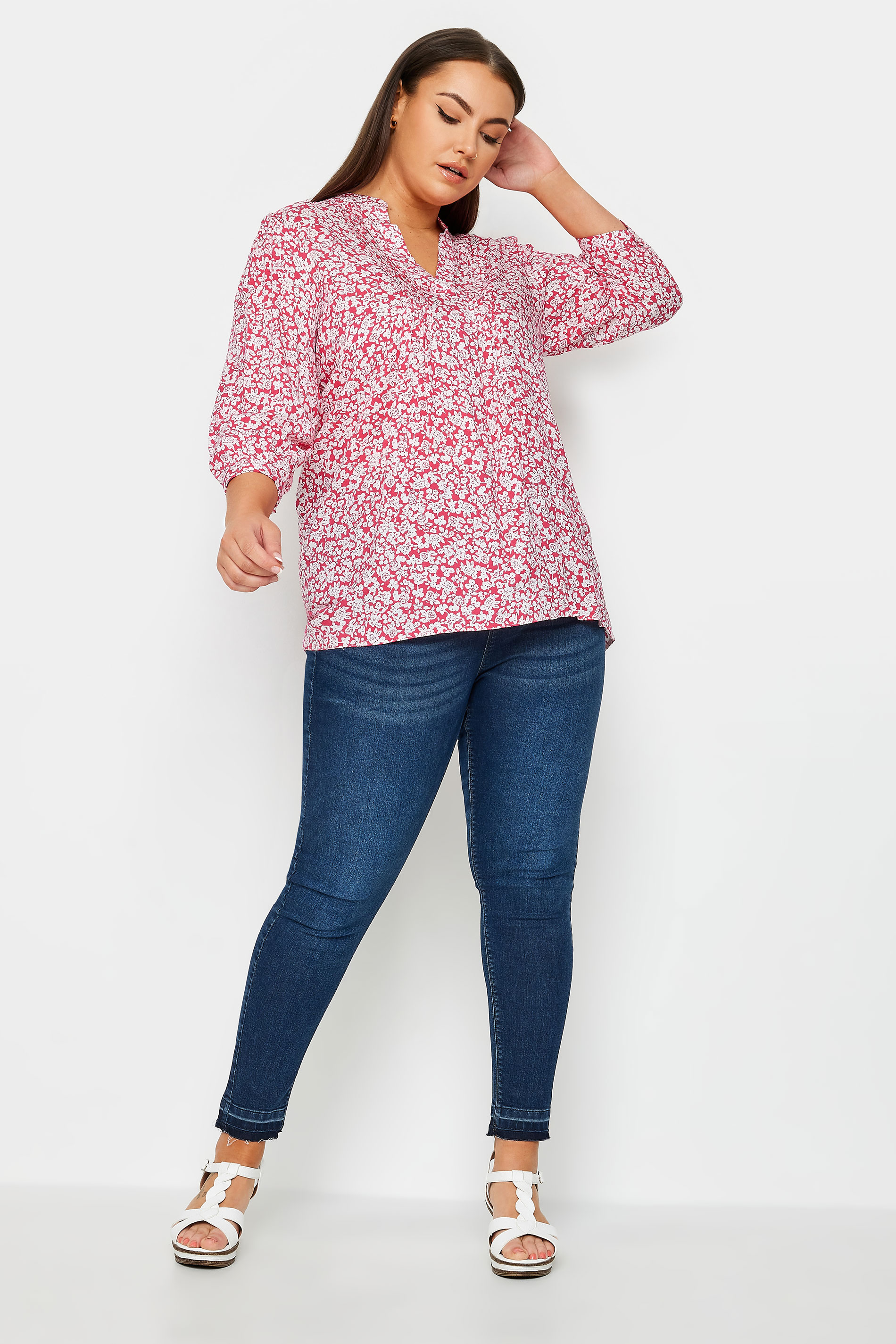 YOURS Plus Size Pink Floral Print Pintuck Blouse | Yours Clothing 2