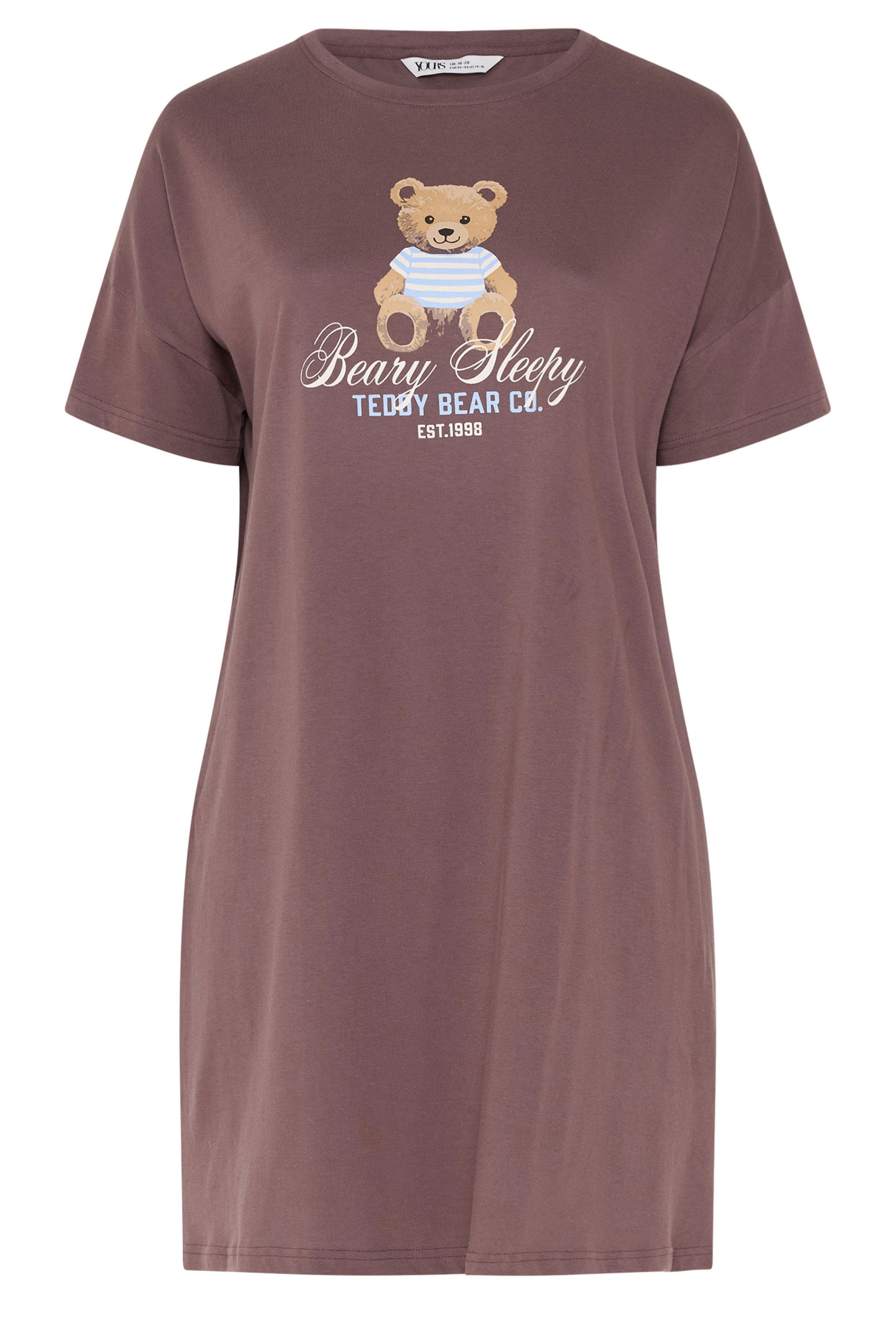 YOURS Plus Size Chocolate Brown 'Beary Sleepy'  Sleep Tee Nightdress | Yours Clothing 5