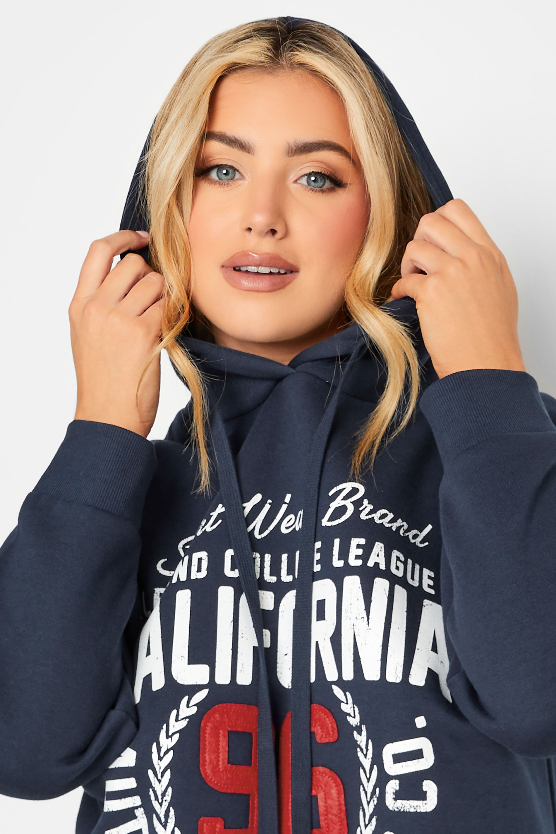 YOURS Plus Size Navy Blue 'California' Slogan Hoodie | Yours Clothing