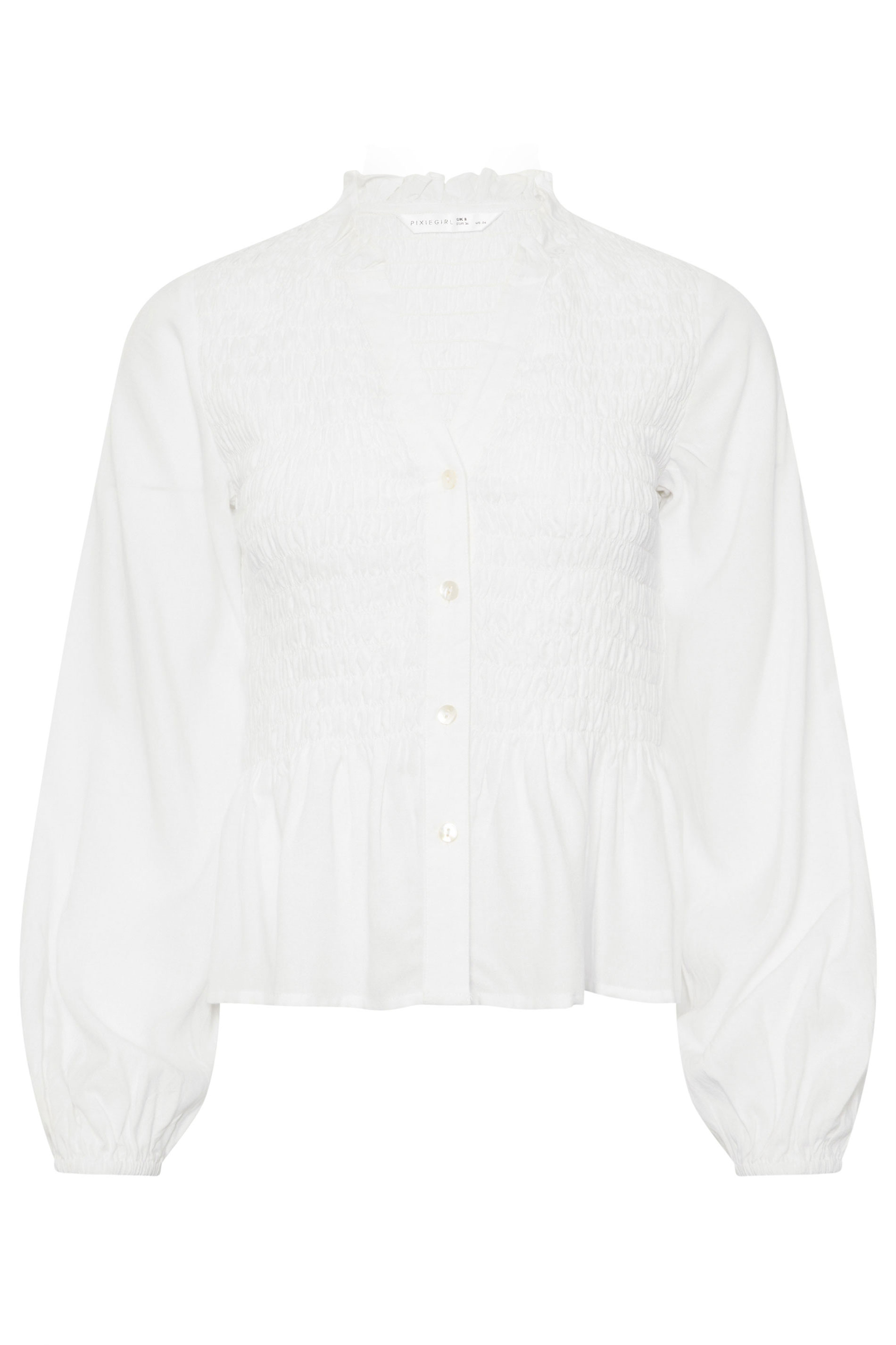 PixieGirl Petite Women's White Shirred Long Sleeve Shirt | PixieGirl 6