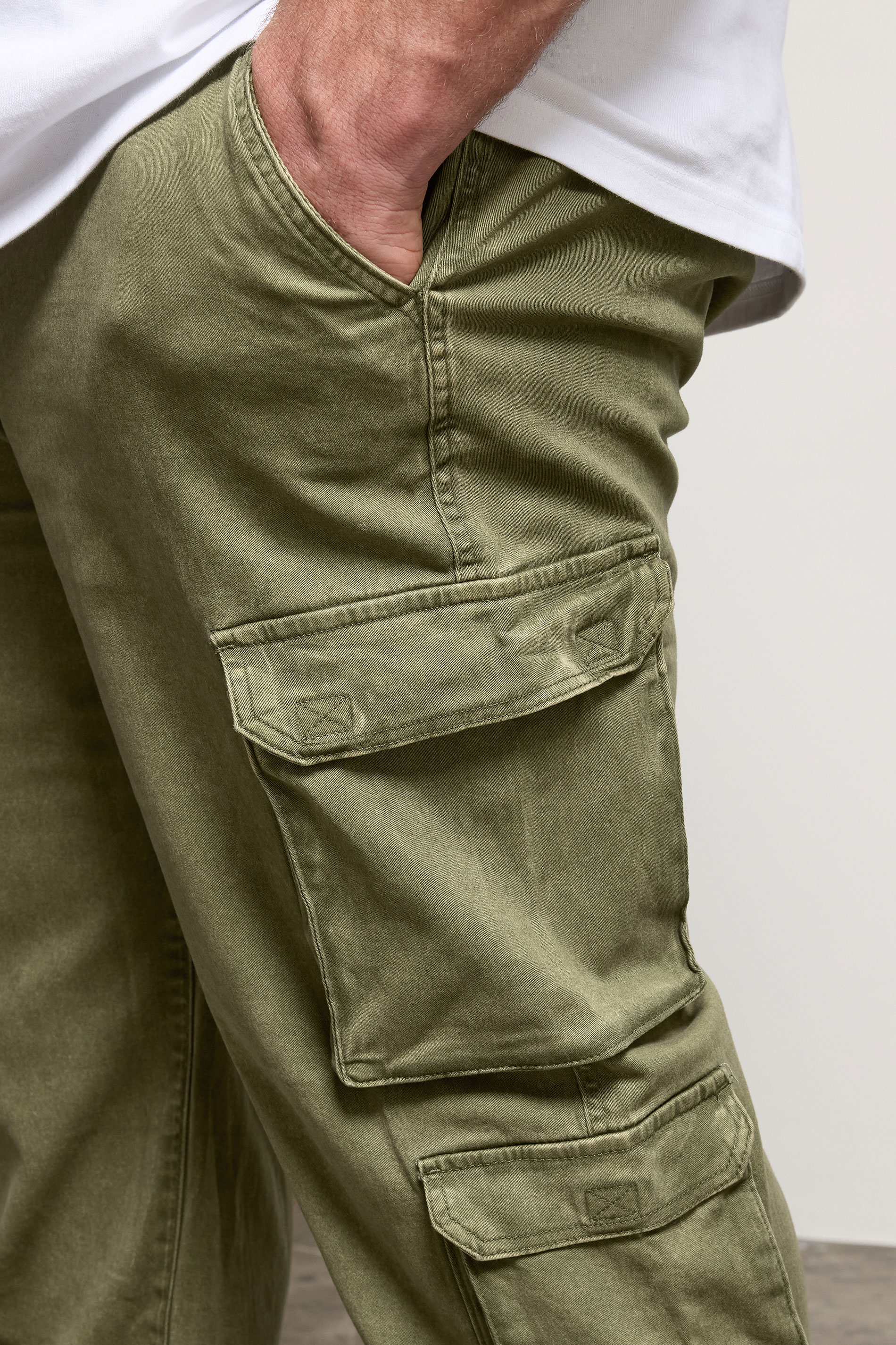 BadRhino Big & Tall Olive Green Acid Wash Double Pocket Cargo Trousers | BadRhino 5