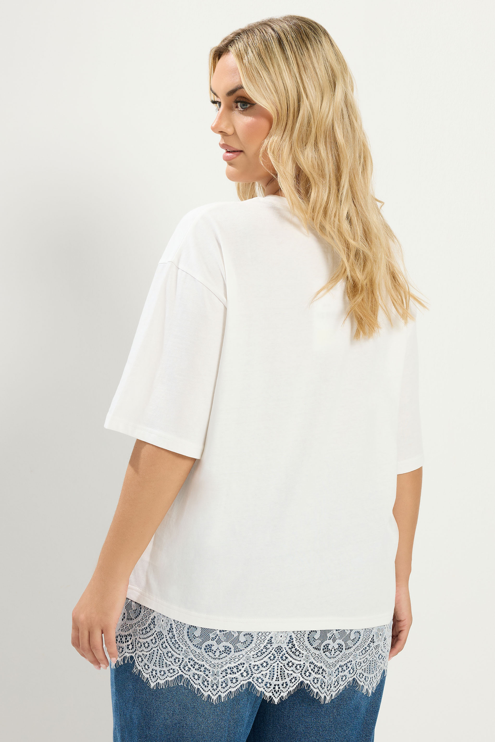 YOURS Plus Size Ivory White Lace T-Shirt | Yours Clothing 2