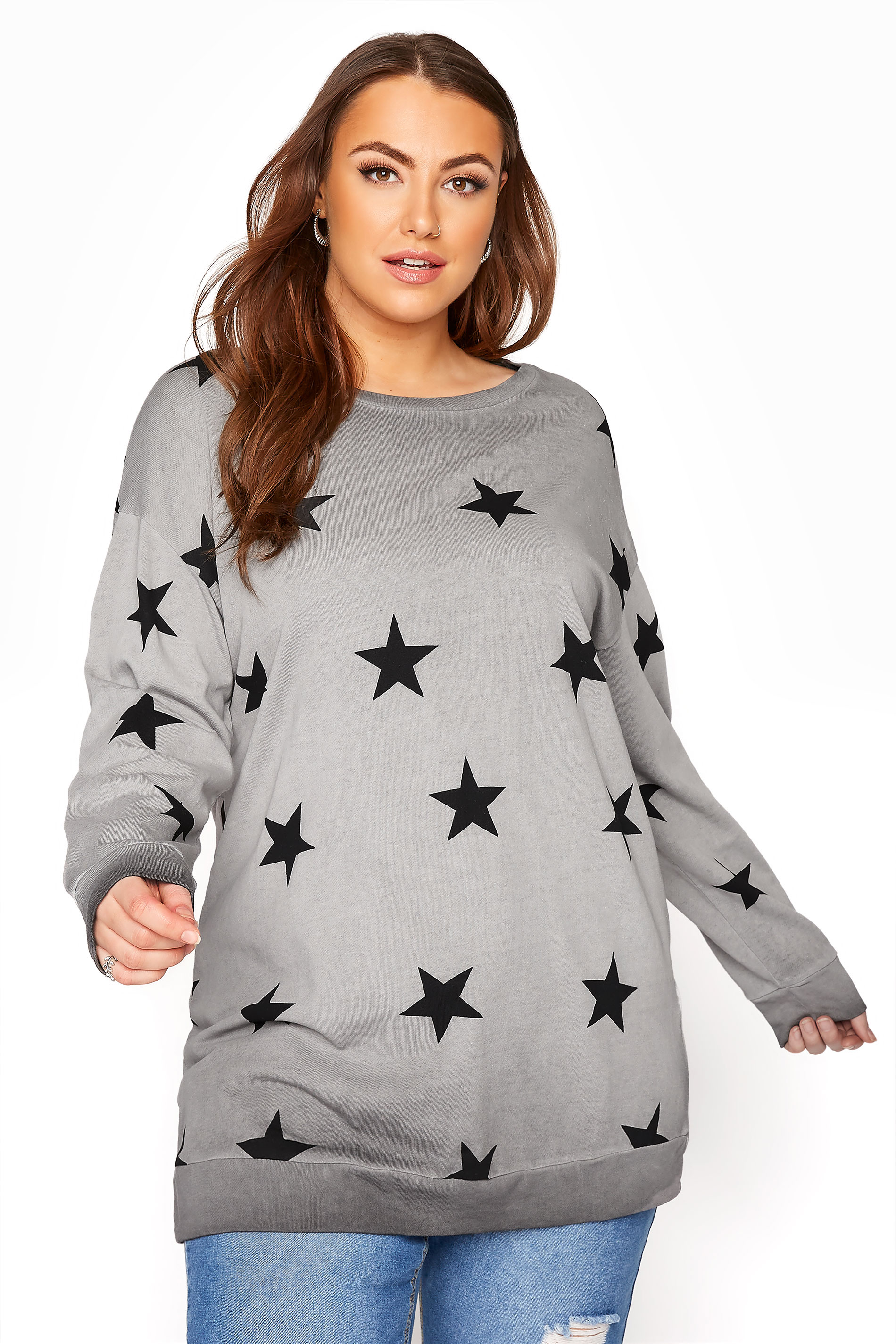 Grey Star Washed Sweatshirt | Yours Clothing