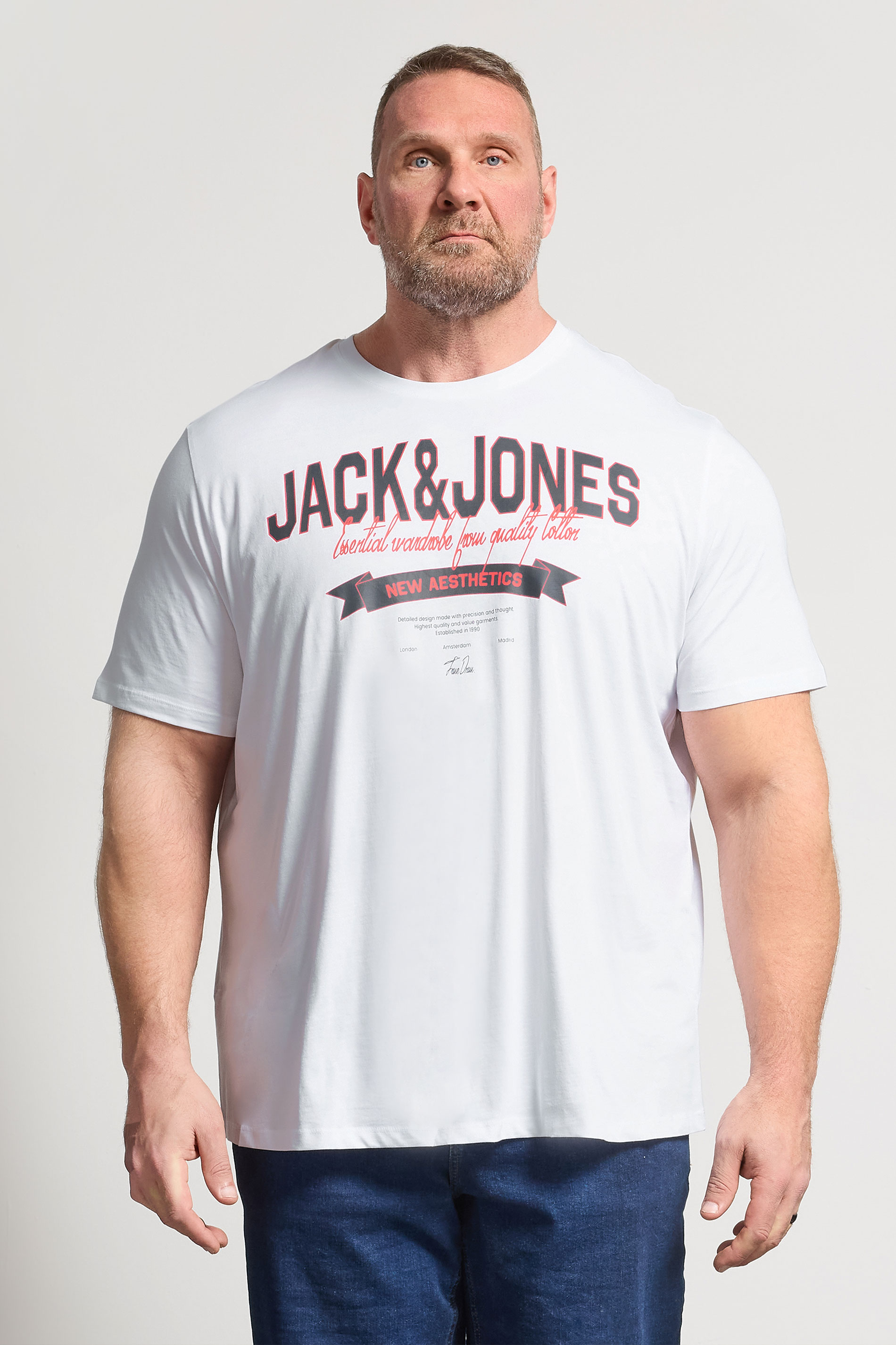 JACK & JONES Big & Tall Bright White Graphic T-Shirt | BadRhino 3