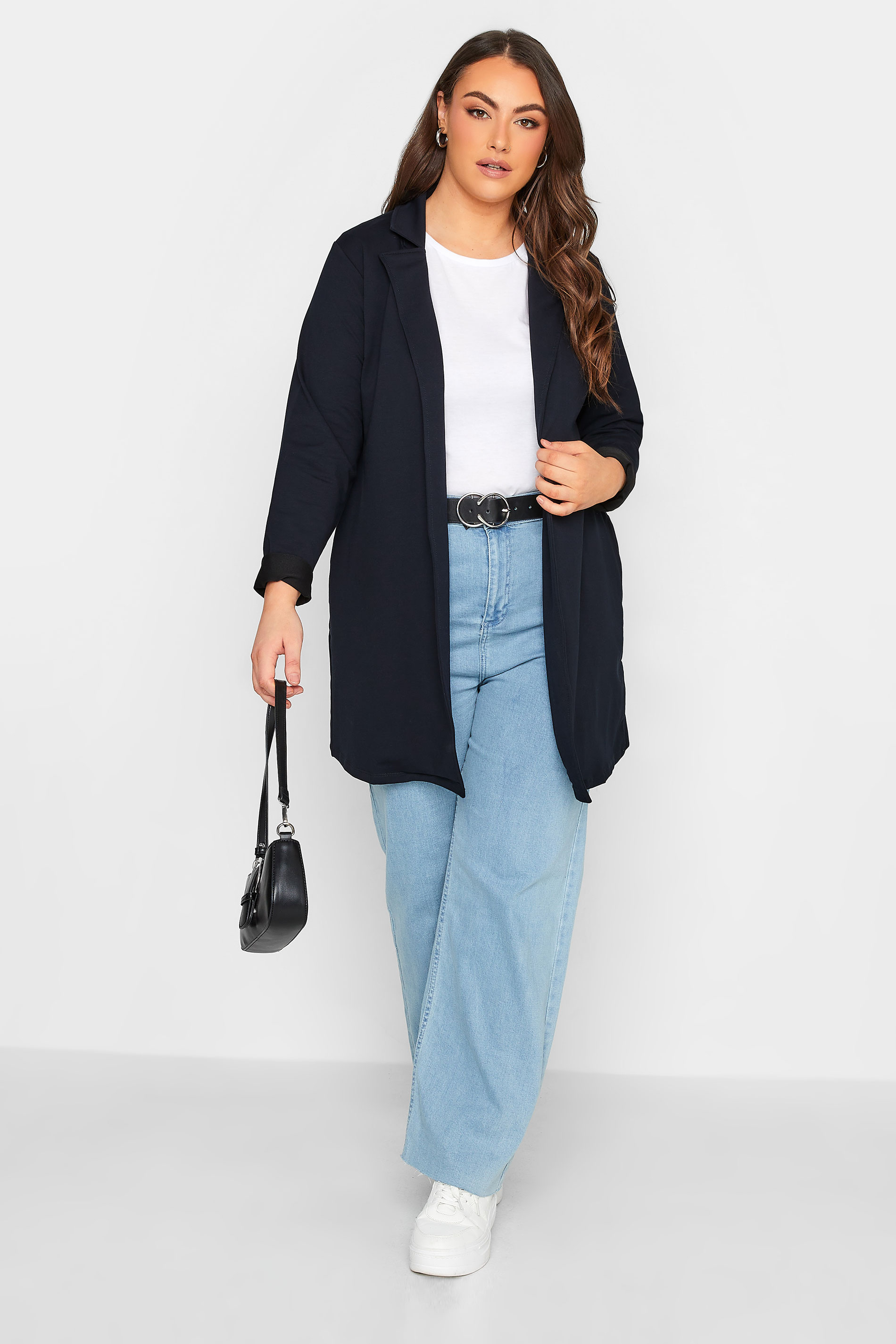 Curve Navy Blue Longline Jersey Blazer | Yours Clothing  2