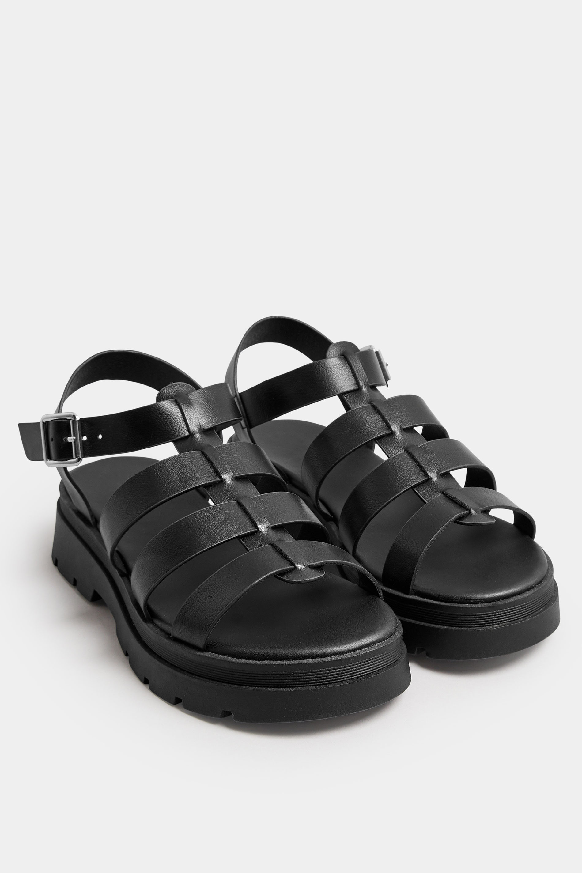 Black Chunky Gladiator Sandals In Wide E Fit & Extra Wide EEE Fit | Yours Clothing 2