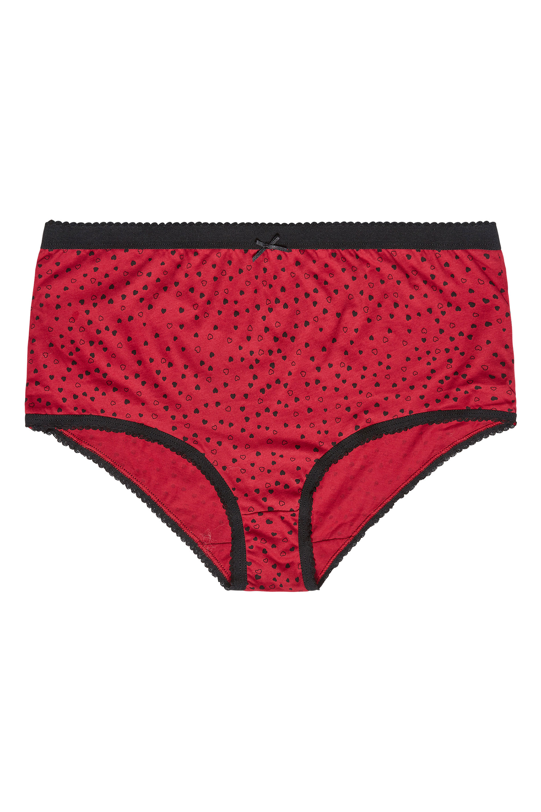 5 PACK Red & Black Heart Print Full Briefs | Yours Clothing