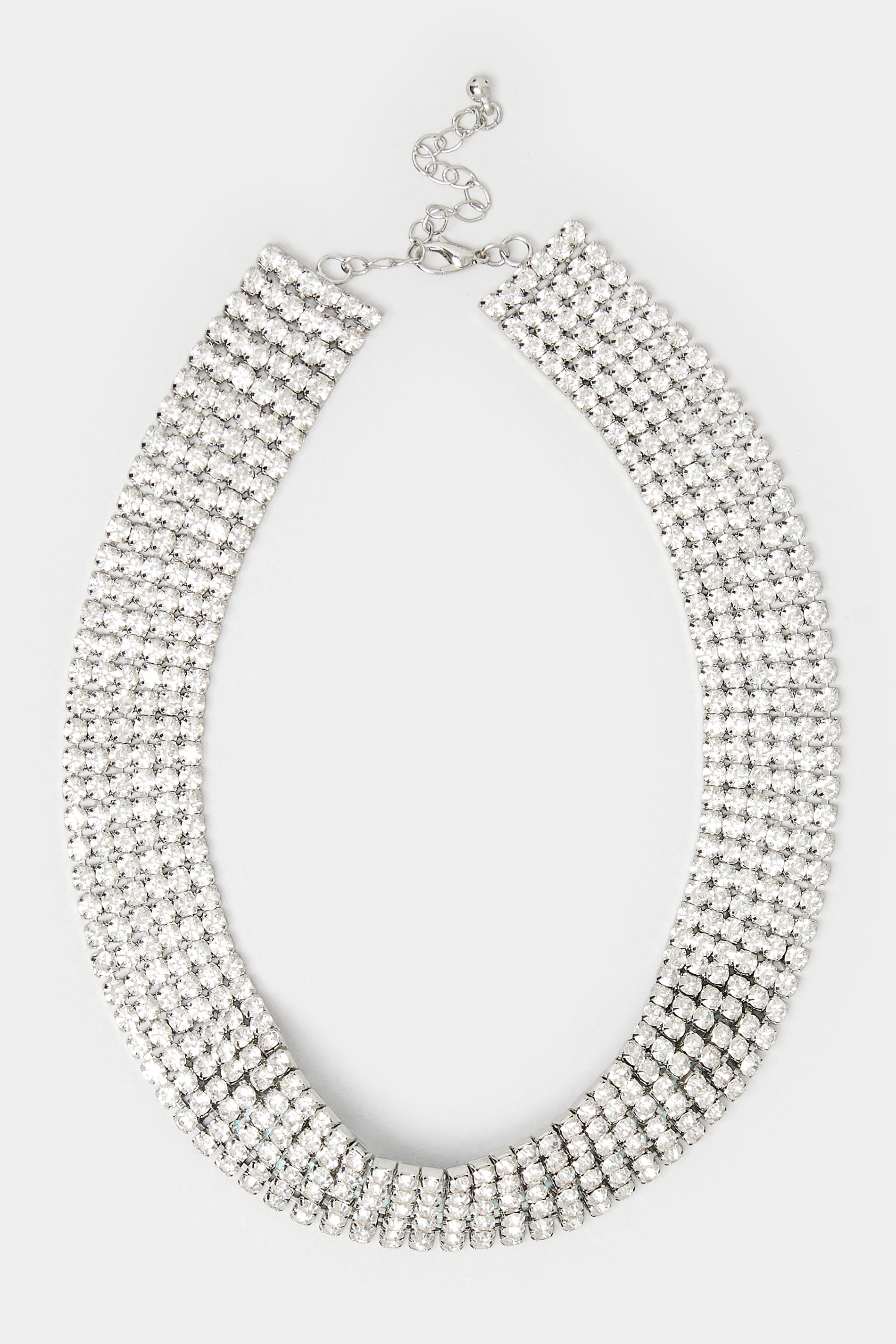 Silver Stacked Diamante Choker Necklace | Yours Clothing 2