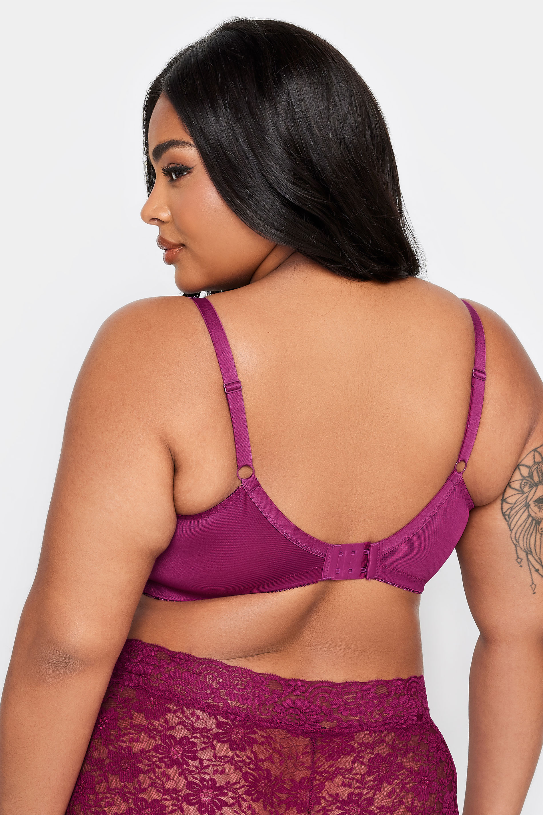 YOURS Plus Size Purple Hi Shine Lace Non-Padded Non-Wired Full Cup Bra | Yours Clothing 3