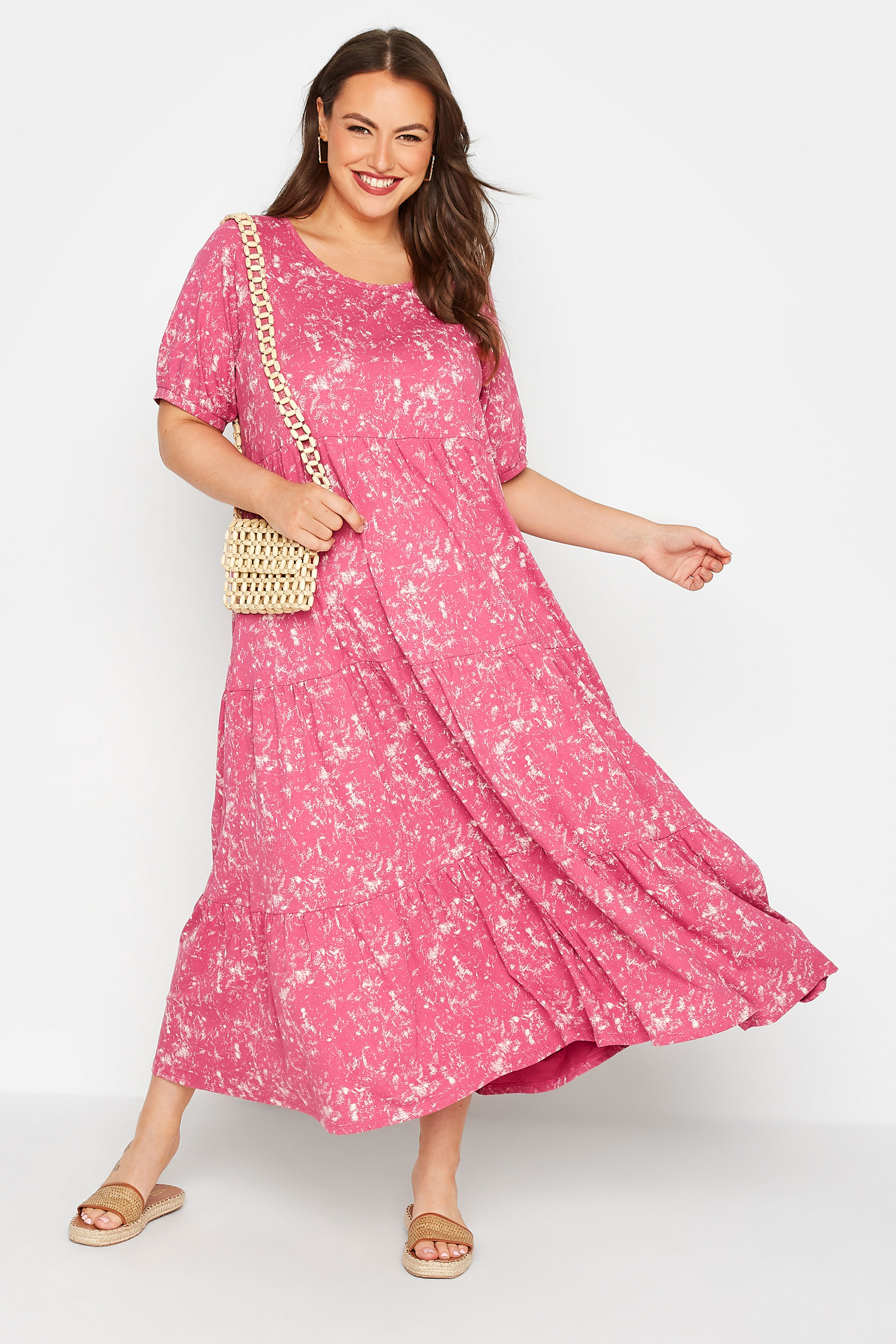 Robes Grande Taille Grande taille  Robes Longues | LIMITED COLLECTION - Robe Rose Délavée Manches Courtes en Maxi - WG33278