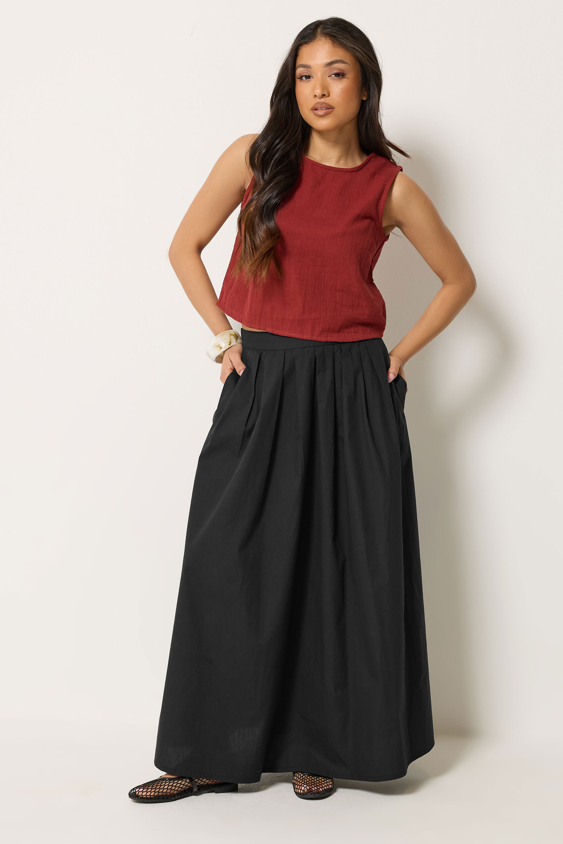 PixieGirl Petite Women's Black Cotton Poplin Maxi Skirt | PixieGirl 3
