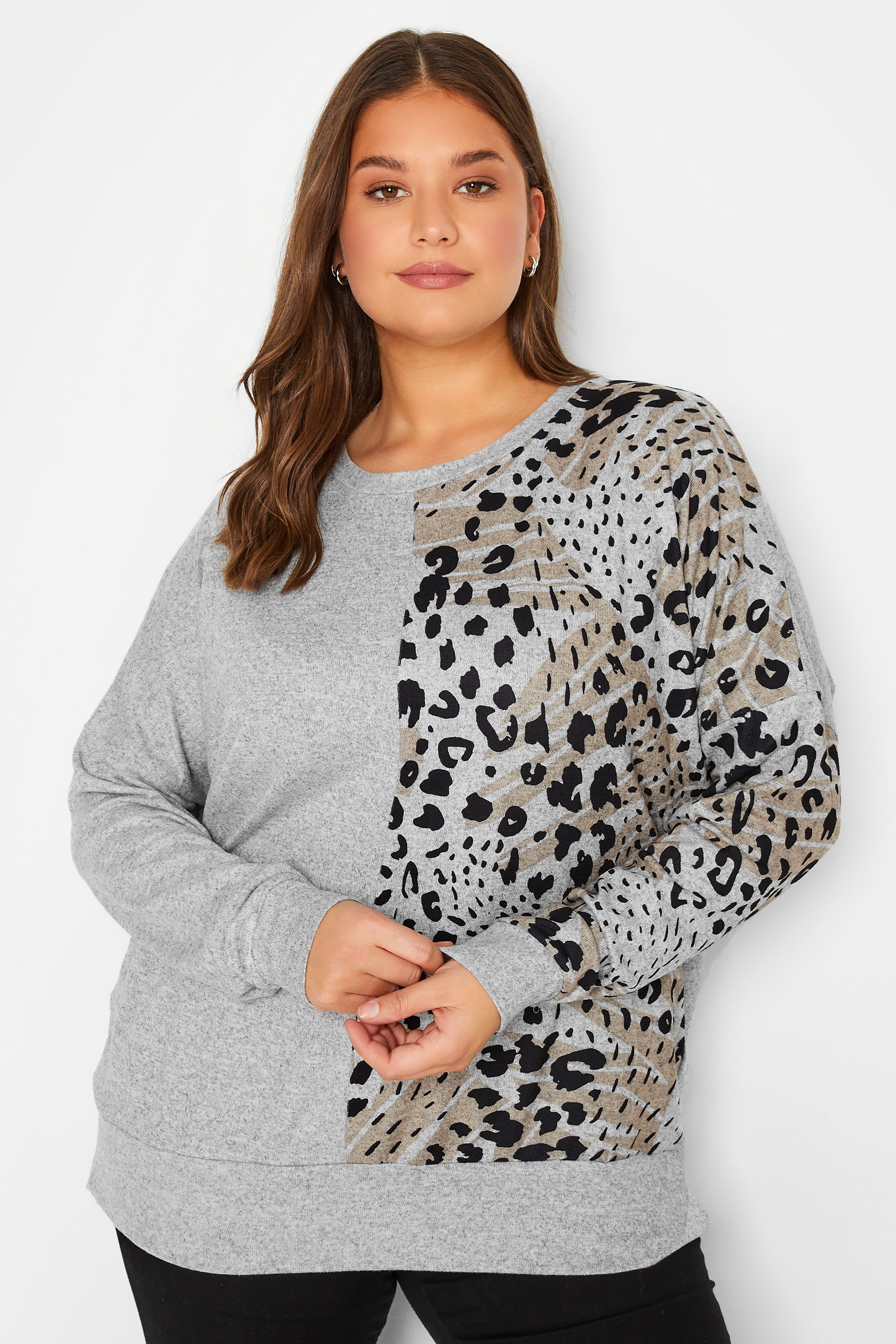 LTS Tall Women's Grey Leopard Print Soft Touch Top | Long Tall Sally 1