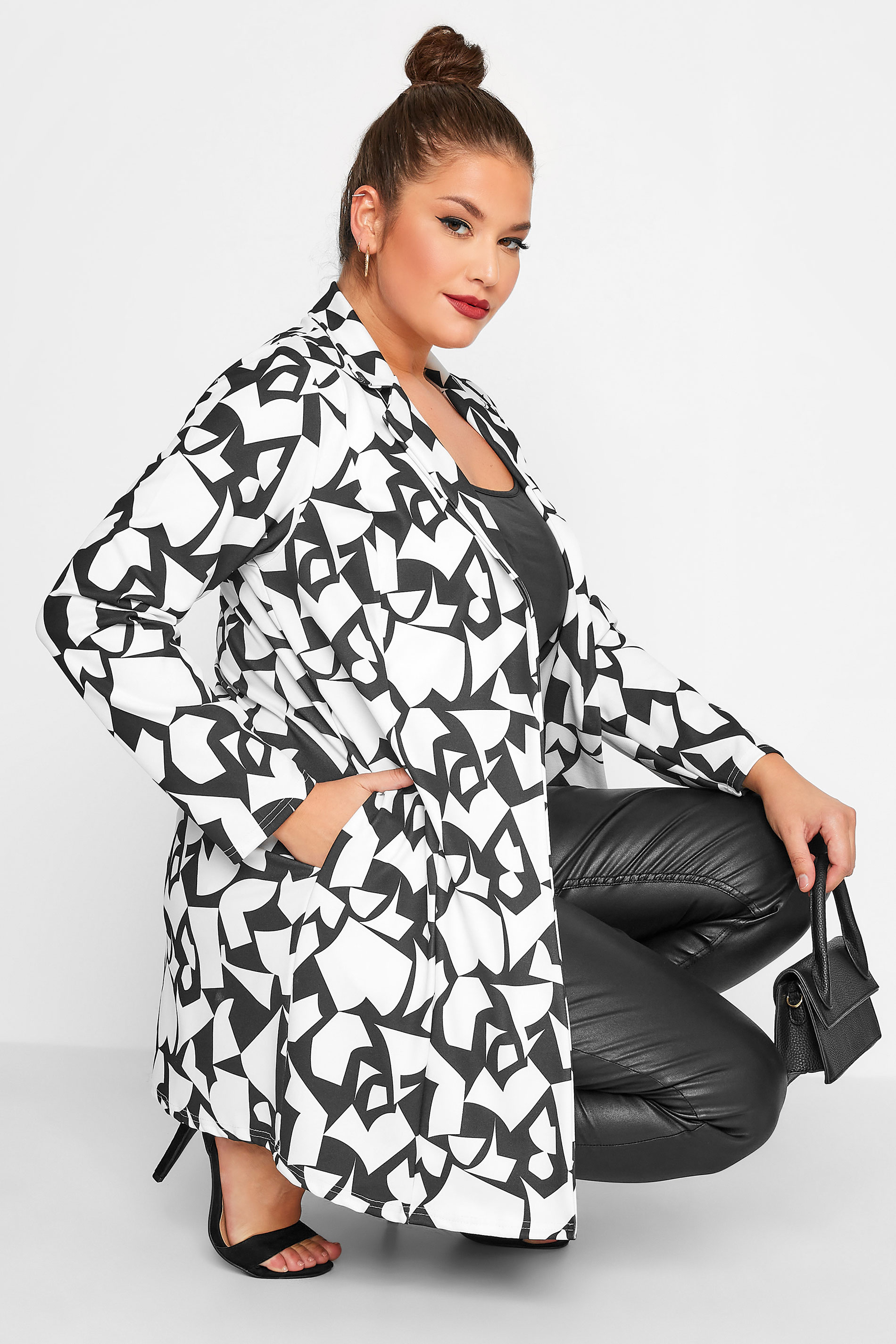 LIMITED COLLECTION Plus Size Black & White Geometric Print Blazer | Yours Clothing  1
