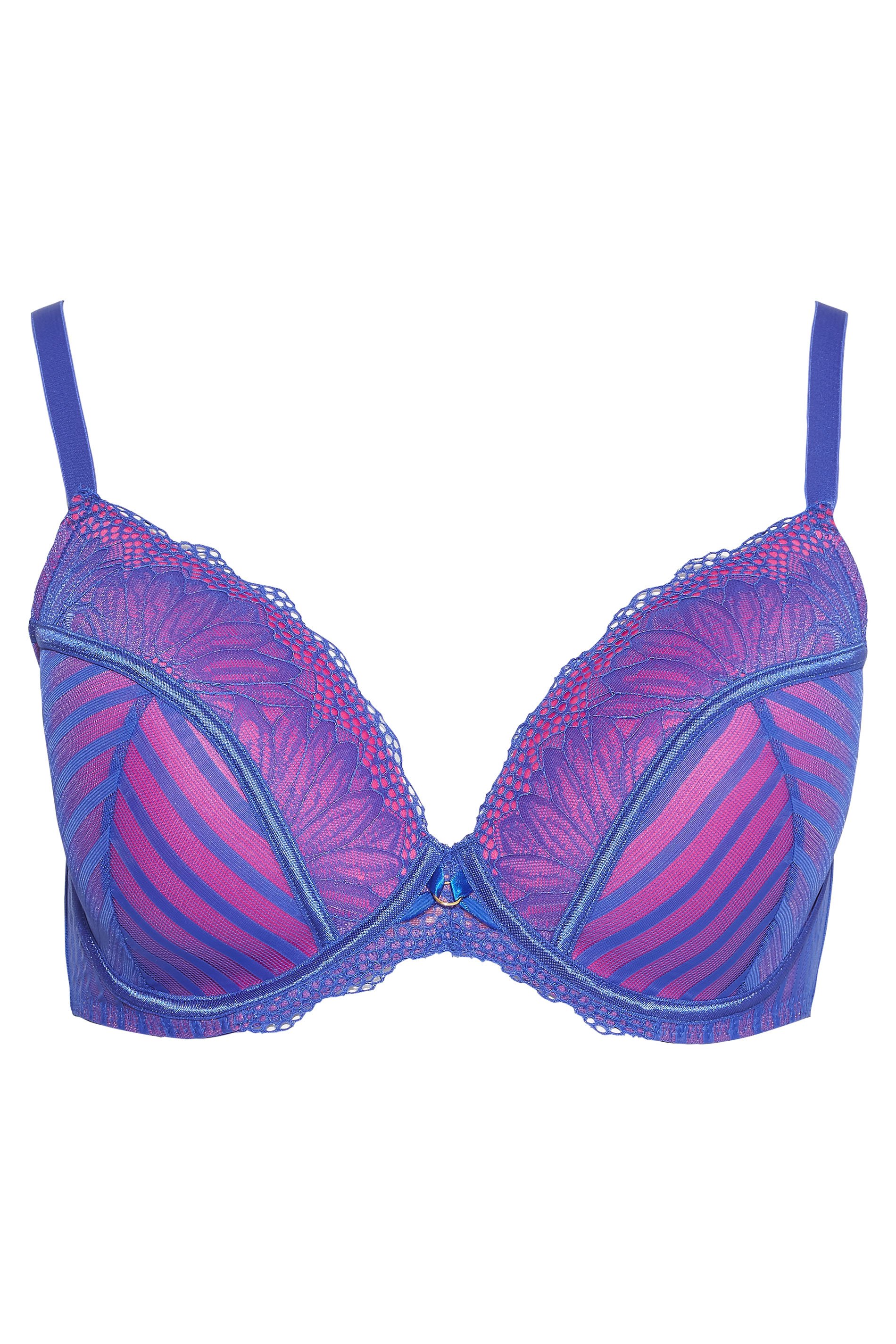 Plus Size Blue Embroidered Stripe Balcony Bra | Yours Clothing